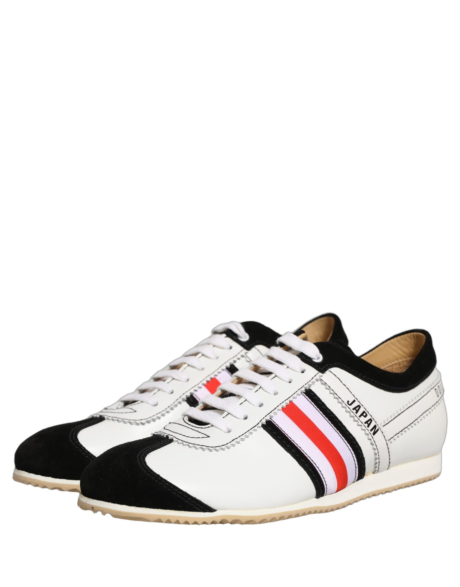 Dolce & Gabbana Black White Leather Suede Low Top Sneakers Shoes | Regal Royce