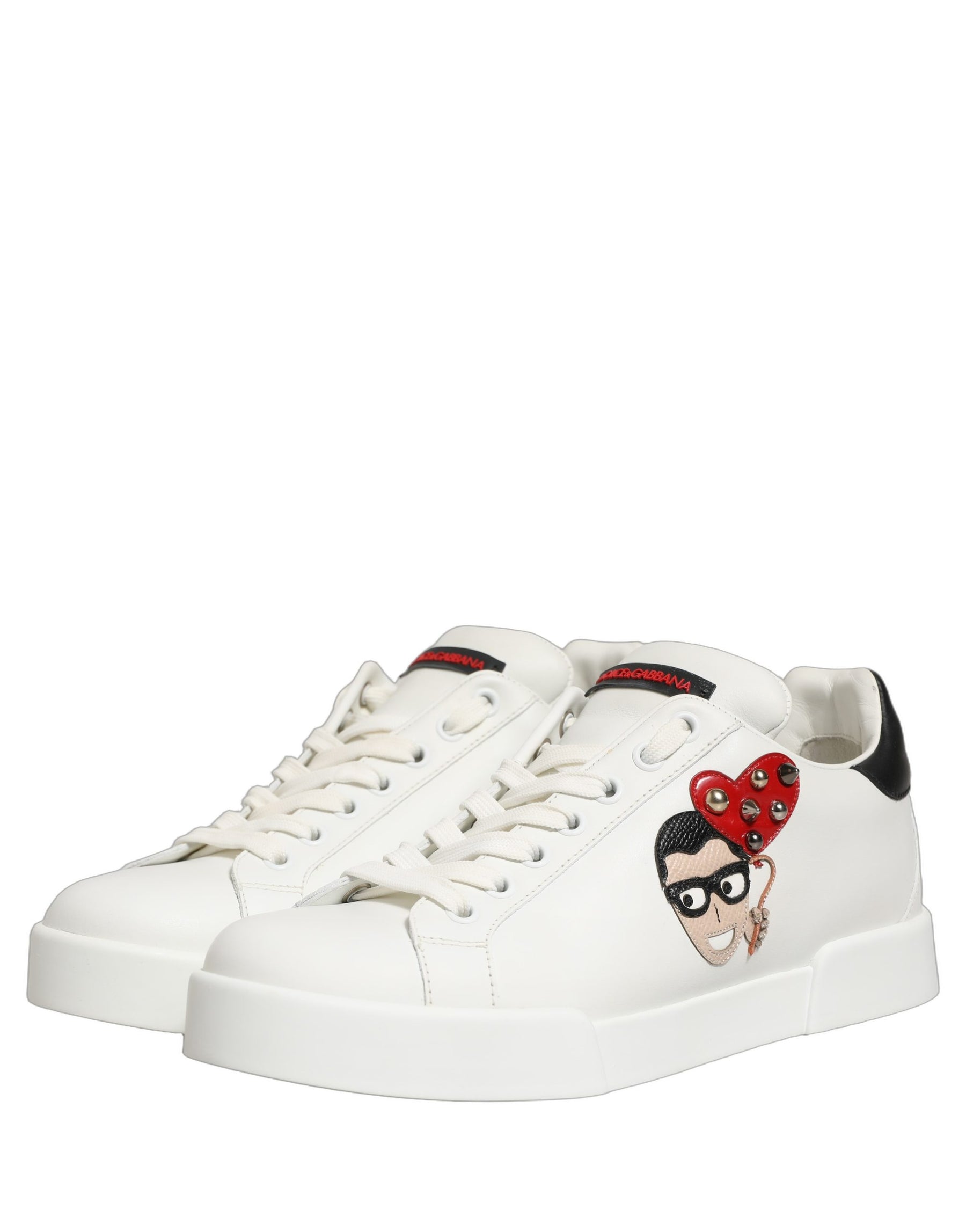 Dolce & Gabbana White Patch Calfskin Nappa Portofino Sneakers Shoes | Regal Royce