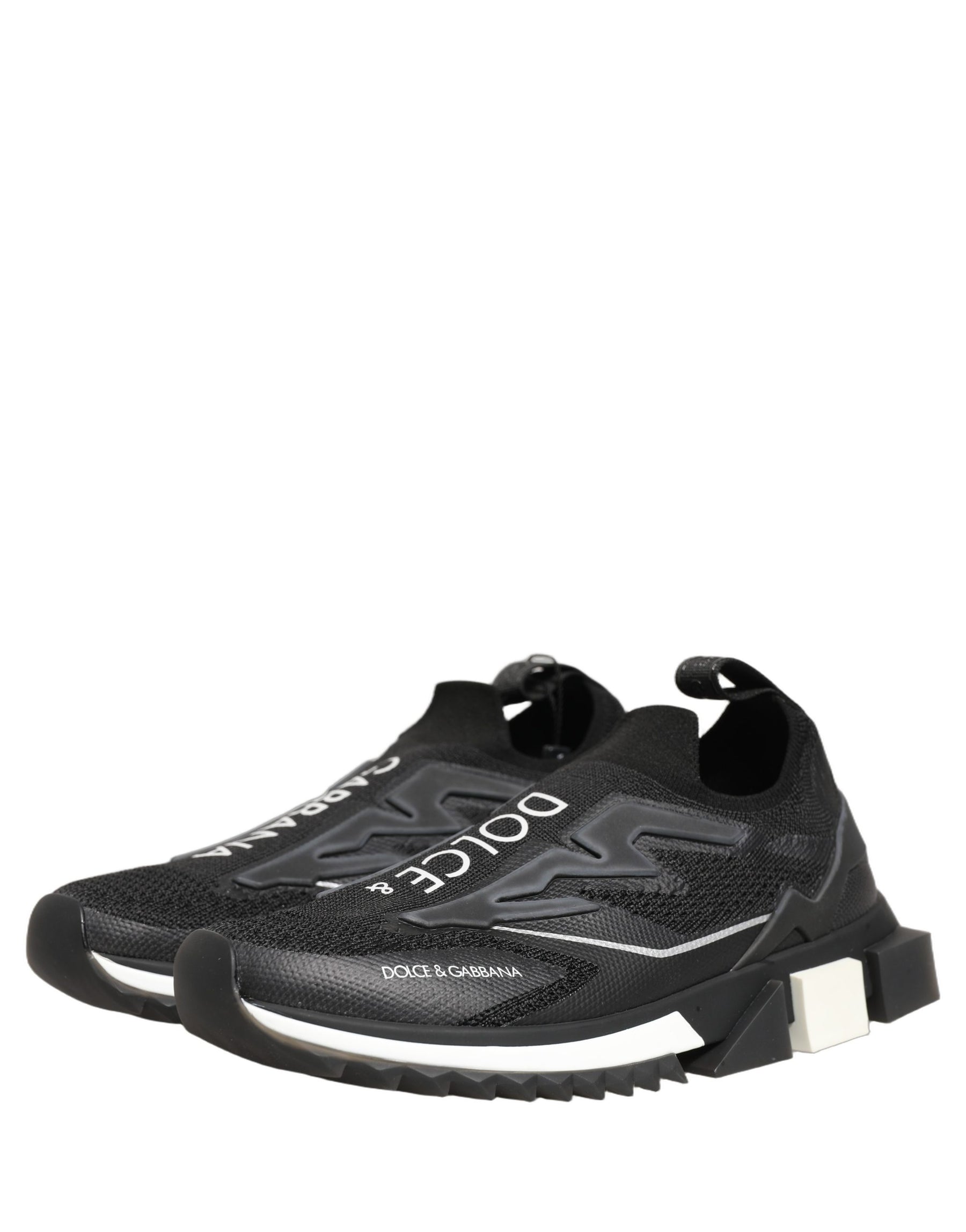 Dolce & Gabbana Black White Sorrento Slip-On Logo Sneakers Shoes | Regal Royce