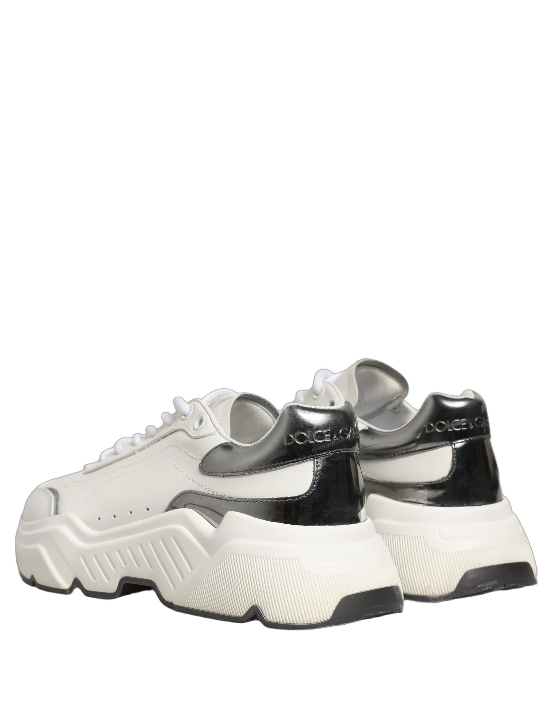Dolce & Gabbana White Silver Daymaster Leather Low Top Sneakers Shoes | Regal Royce