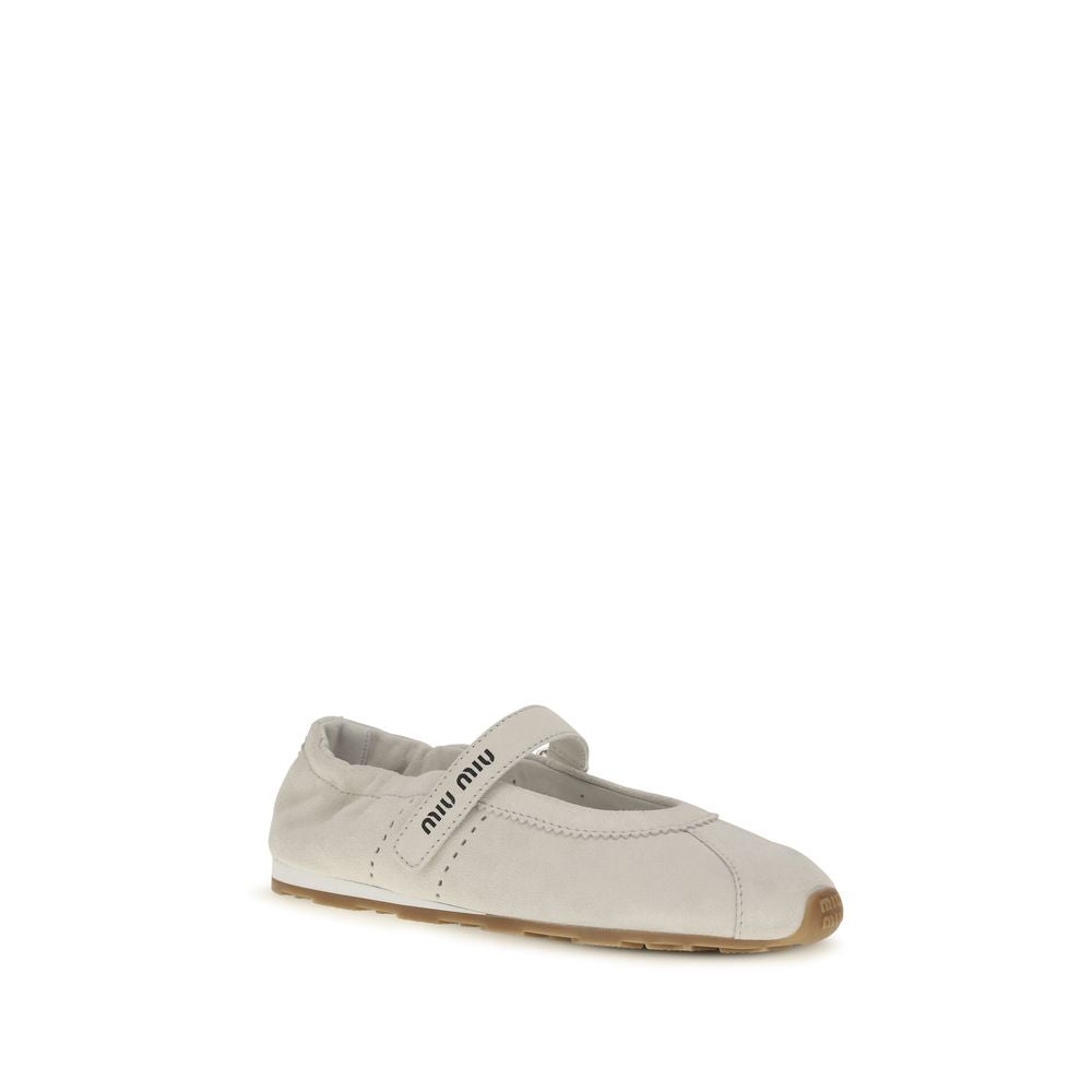 Miu Miu White Calf Leather Bos Taurus Ballet Flats | Regal Royce