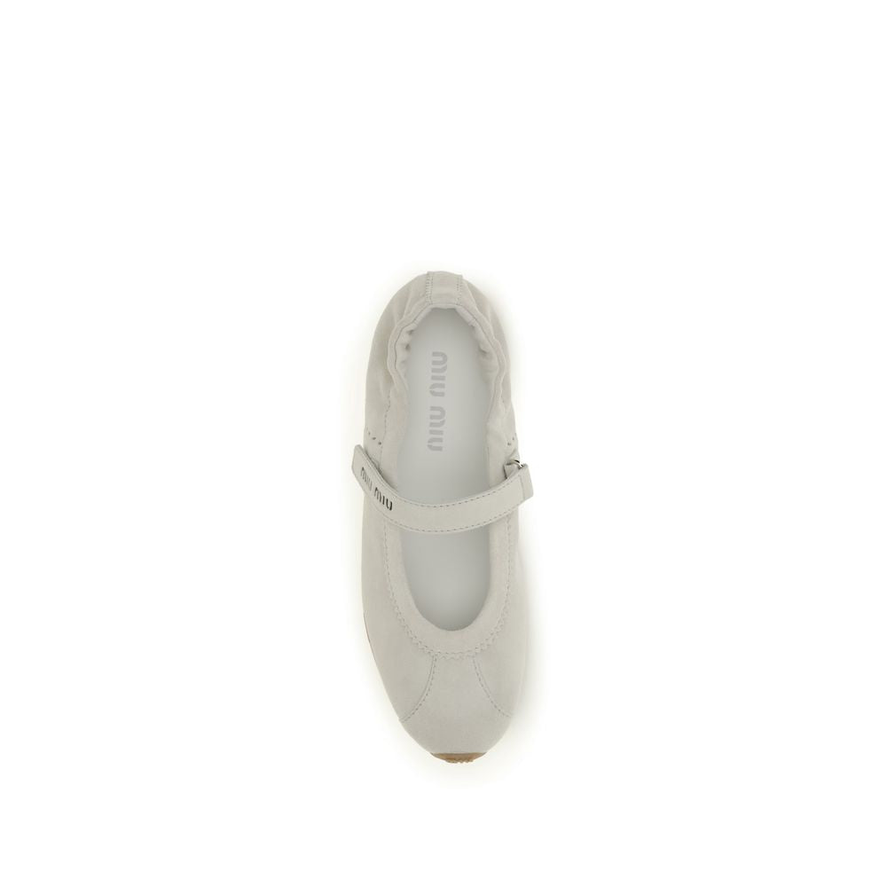 Miu Miu White Calf Leather Bos Taurus Ballet Flats | Regal Royce
