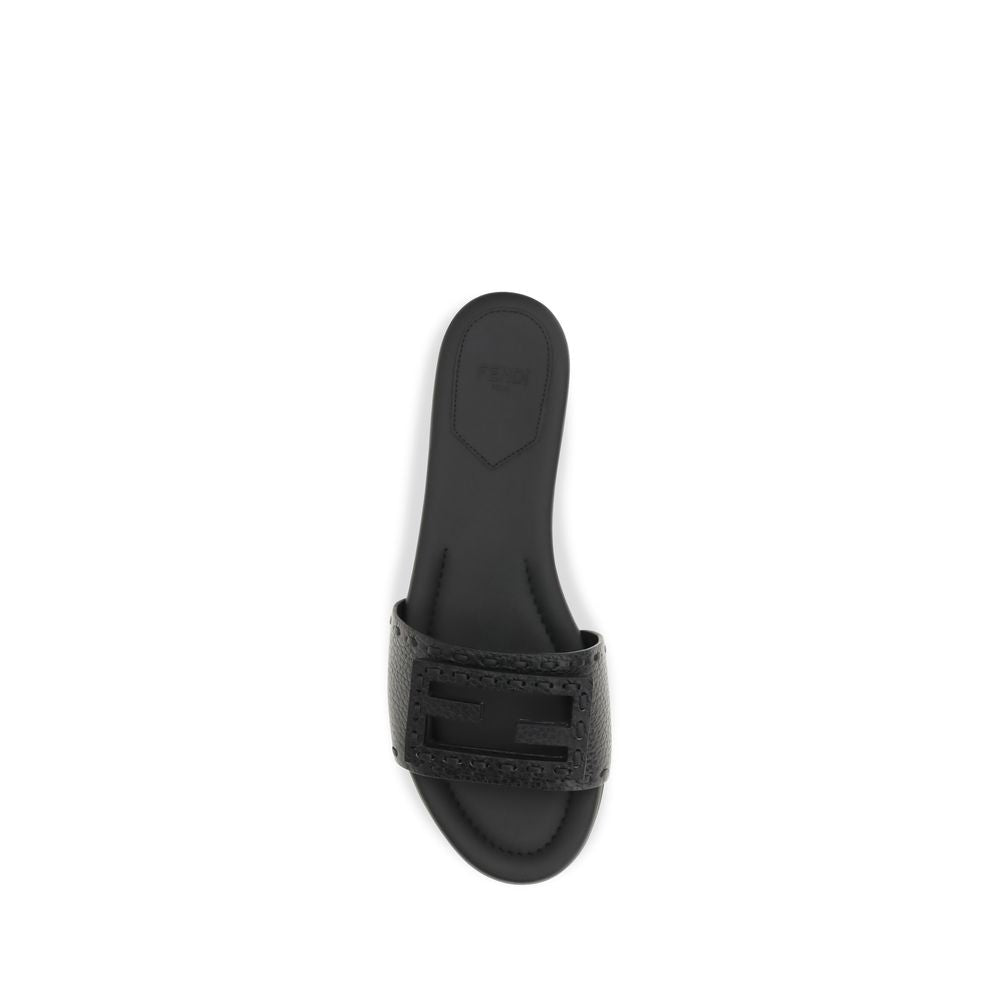 Fendi Black Calf Leather Bos Taurus Flat Sandals | Regal Royce