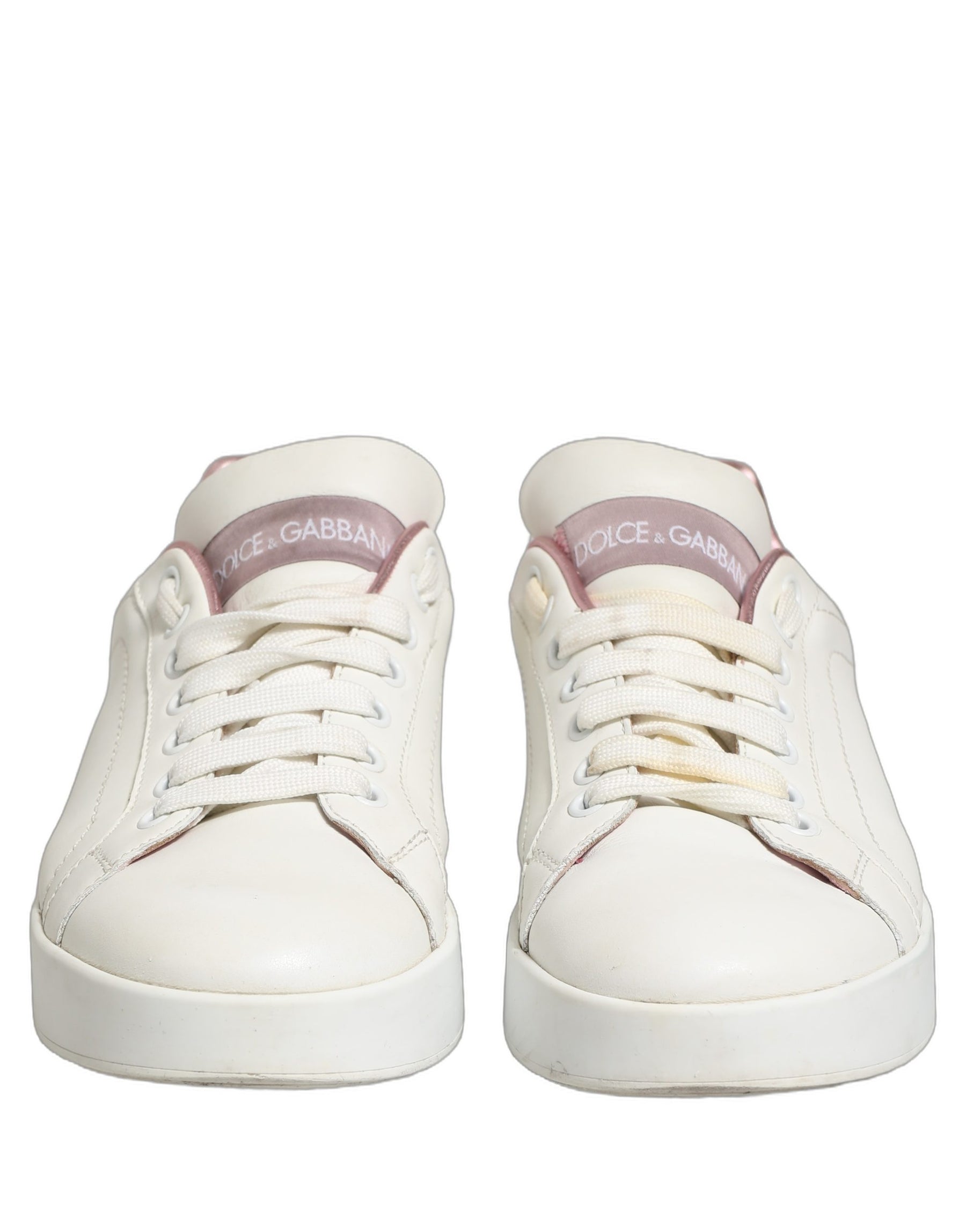 Dolce & Gabbana White Pink Leather Low Top Sneakers Shoes | Regal Royce