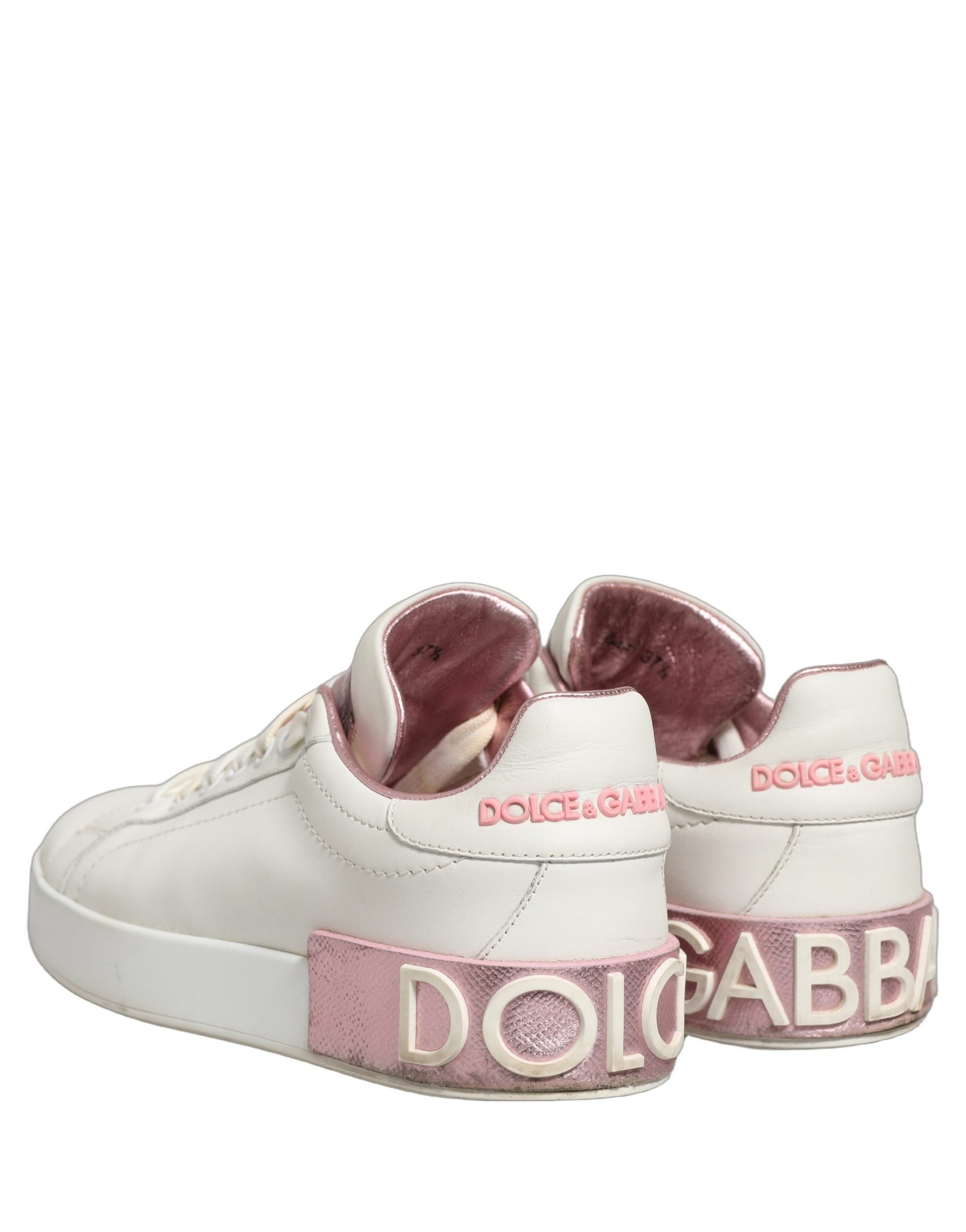 Dolce & Gabbana White Pink Leather Low Top Sneakers Shoes | Regal Royce