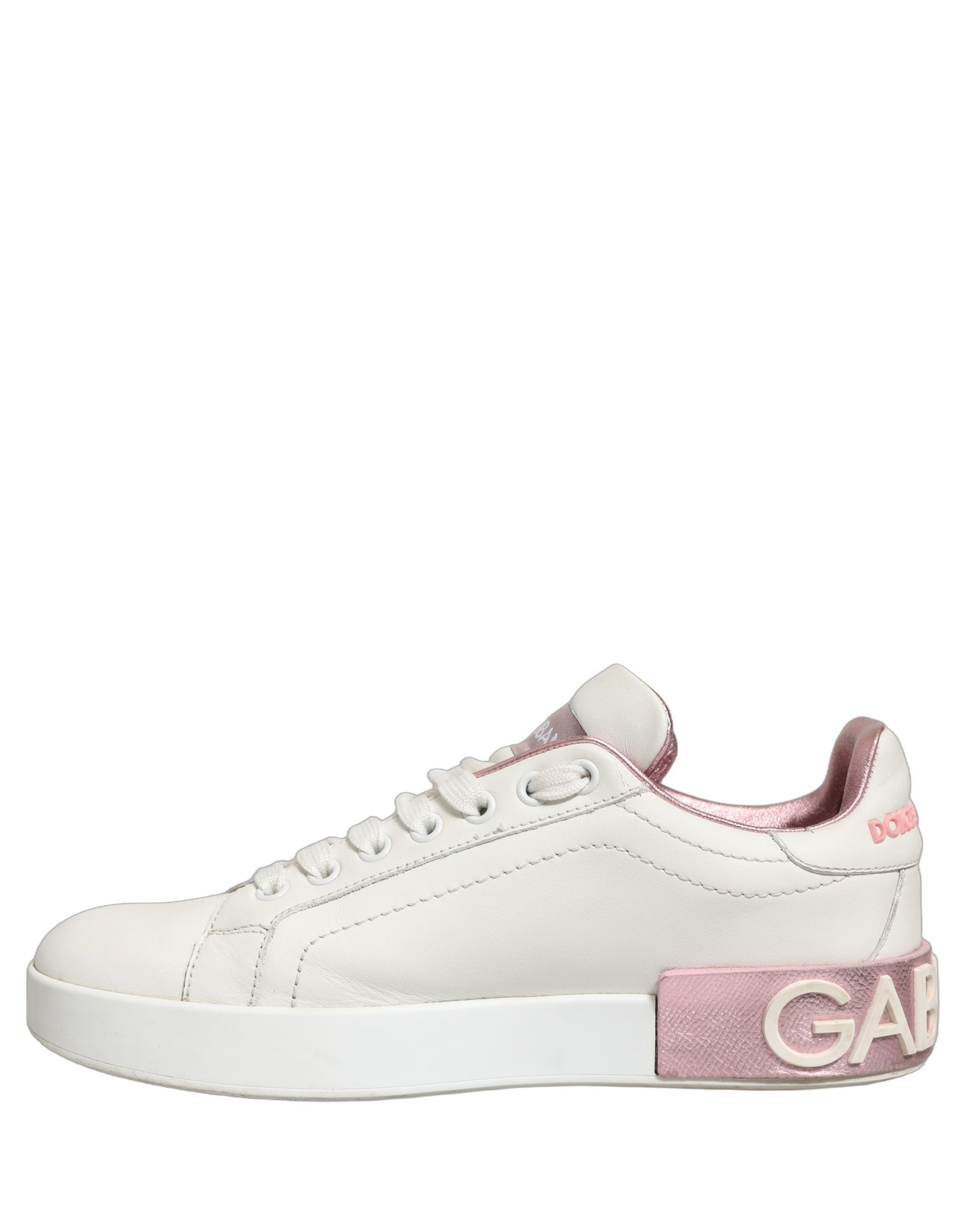 Dolce & Gabbana White Pink Leather Low Top Sneakers Shoes | Regal Royce