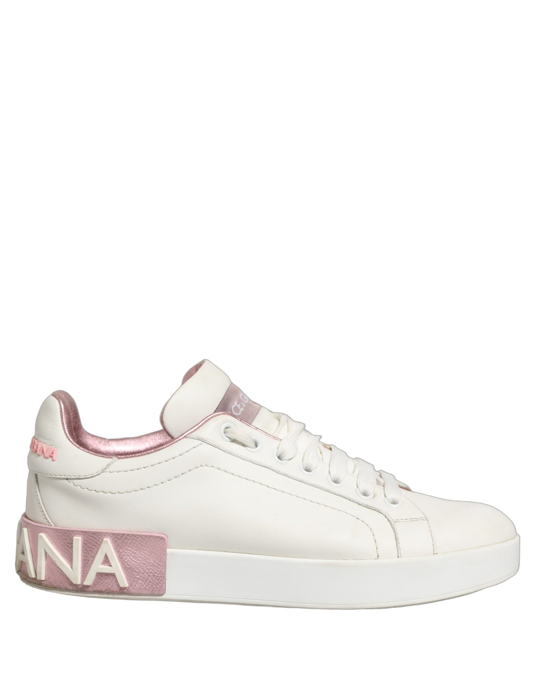 Dolce & Gabbana White Pink Leather Low Top Sneakers Shoes | Regal Royce