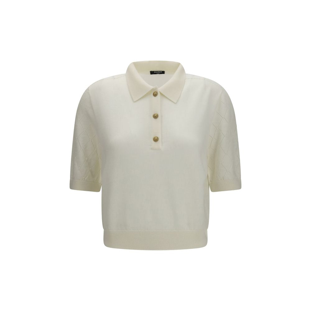Balmain White Wool Oves Aries Polo Shirt | Regal Royce