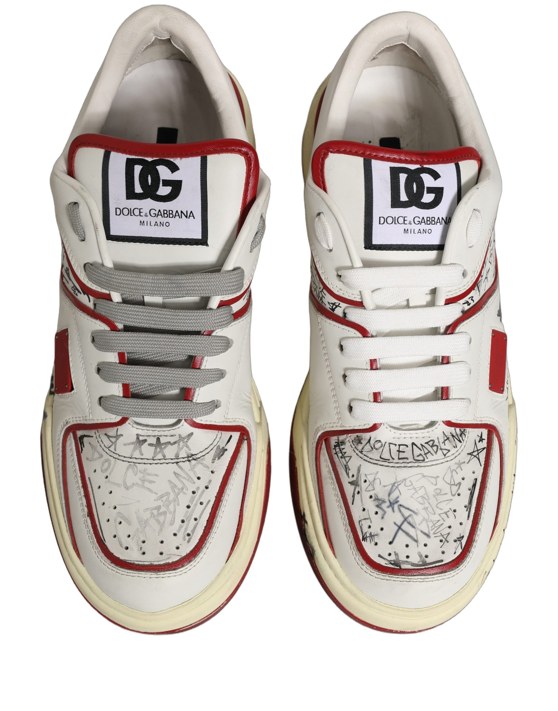 Dolce & Gabbana White Red New Roma Graffiti Sneakers Shoes | Regal Royce