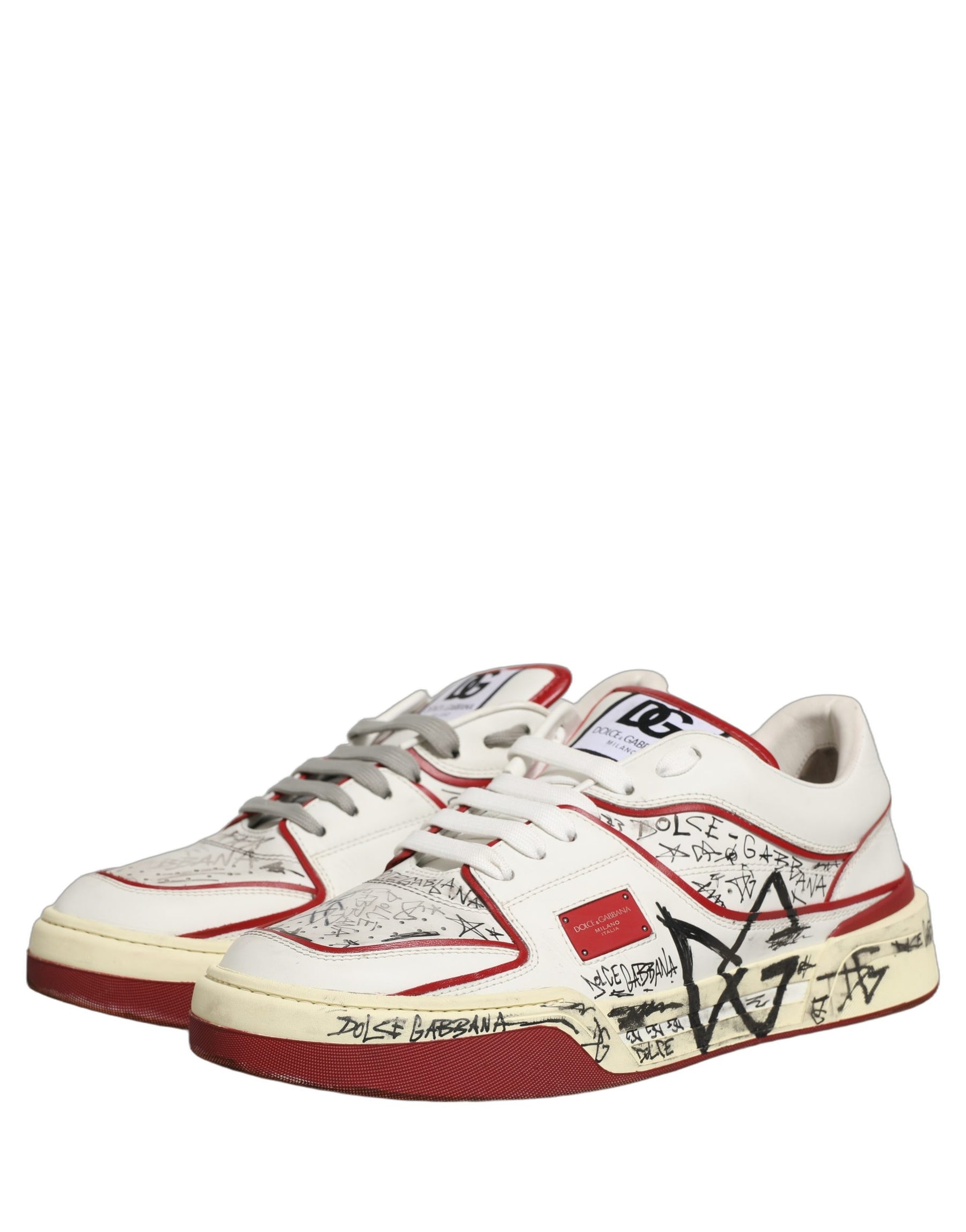 Dolce & Gabbana White Red New Roma Graffiti Sneakers Shoes | Regal Royce