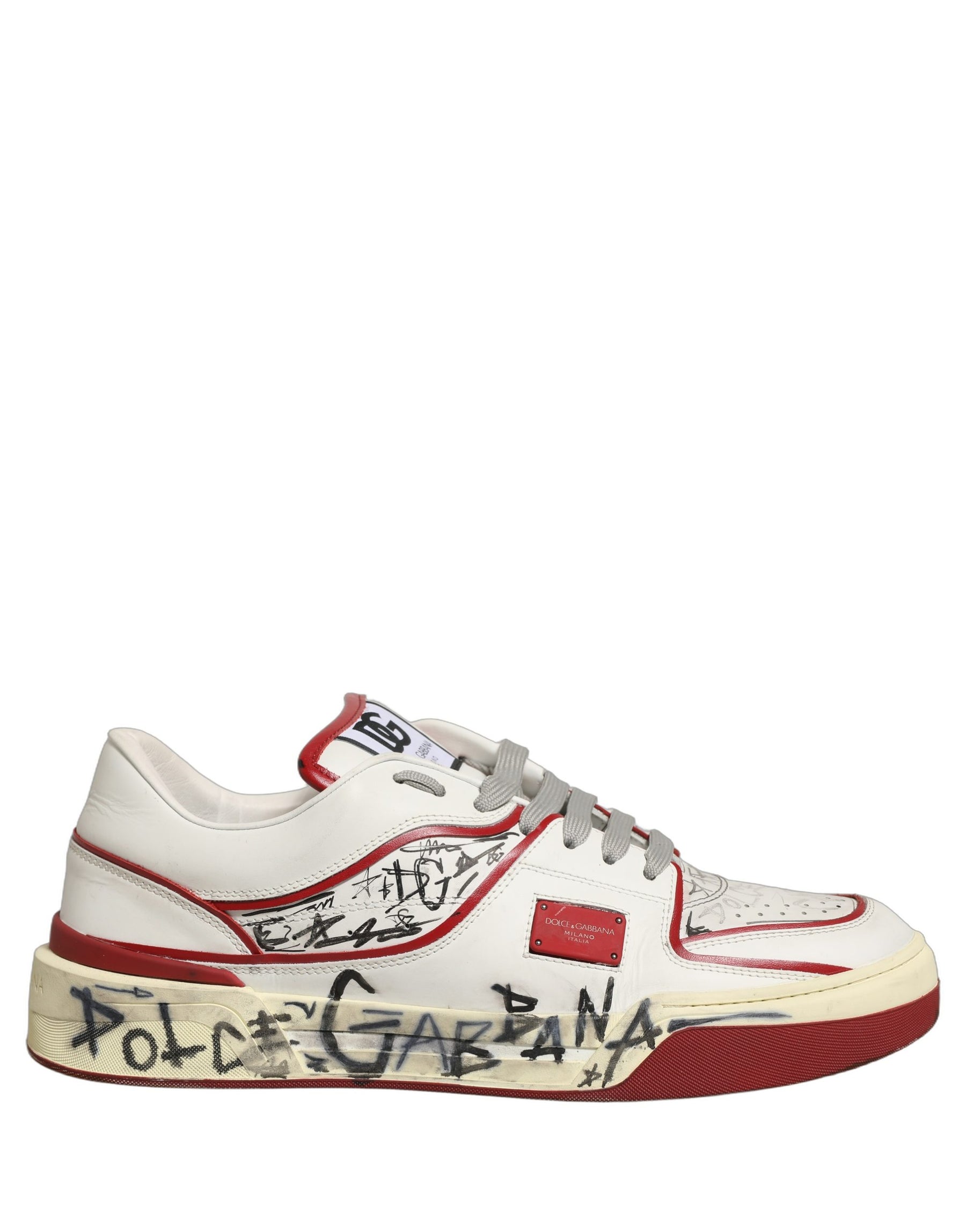 Dolce & Gabbana White Red New Roma Graffiti Sneakers Shoes | Regal Royce