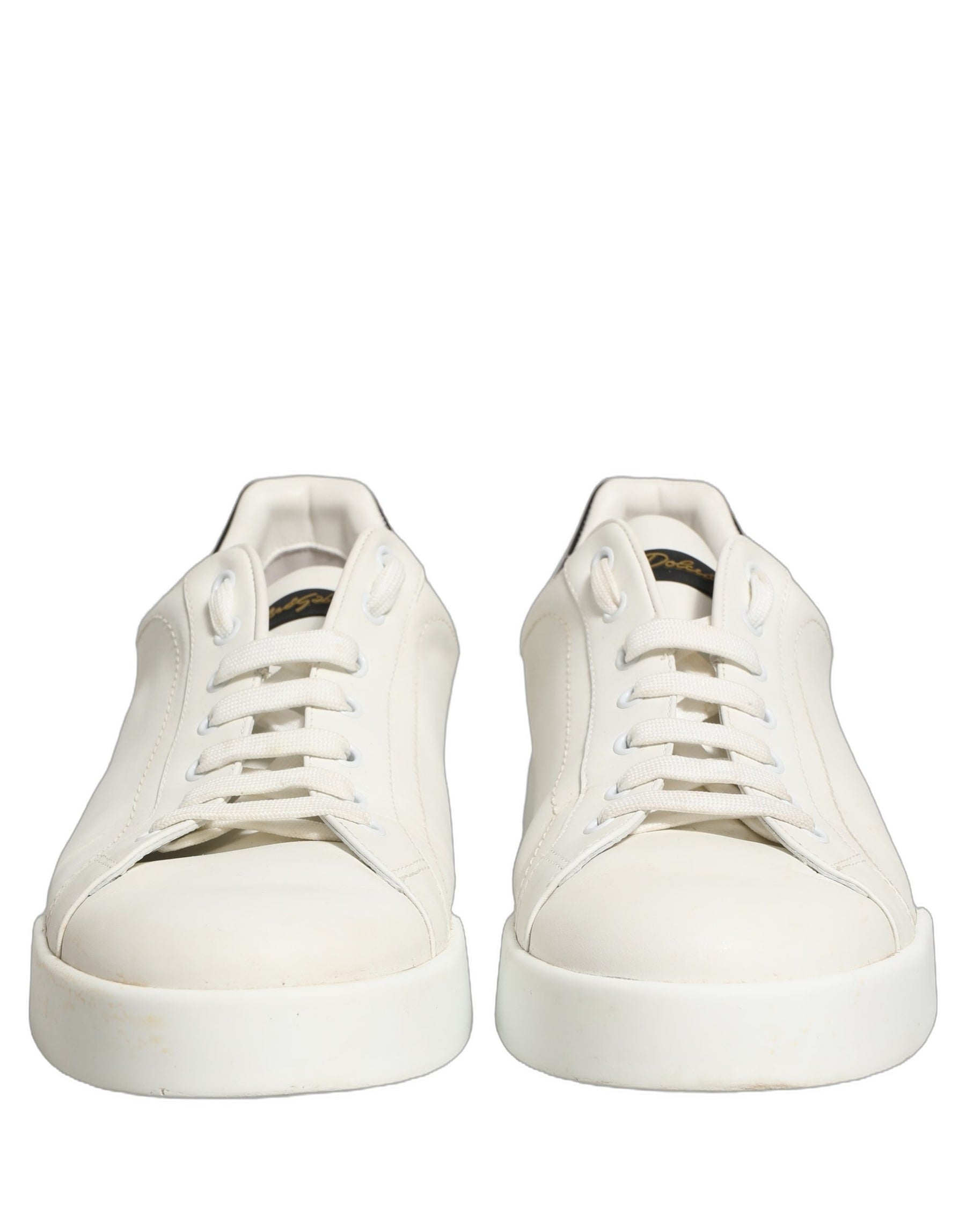 Dolce & Gabbana White Black Leather Lace Up Sneakers Shoes | Regal Royce