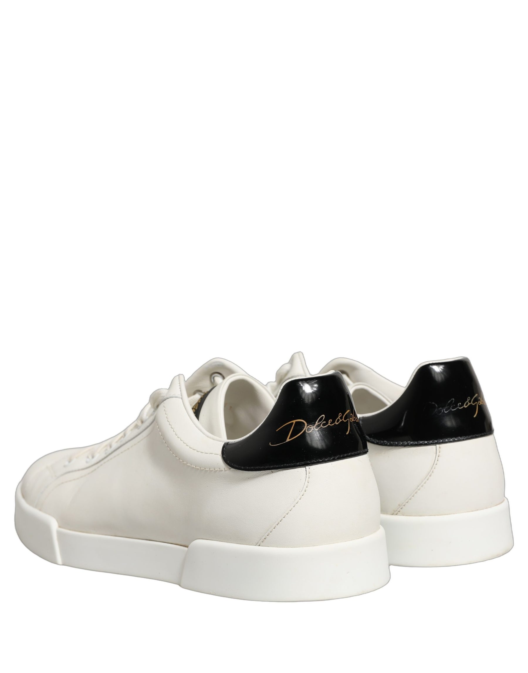 Dolce & Gabbana White Black Leather Lace Up Sneakers Shoes | Regal Royce