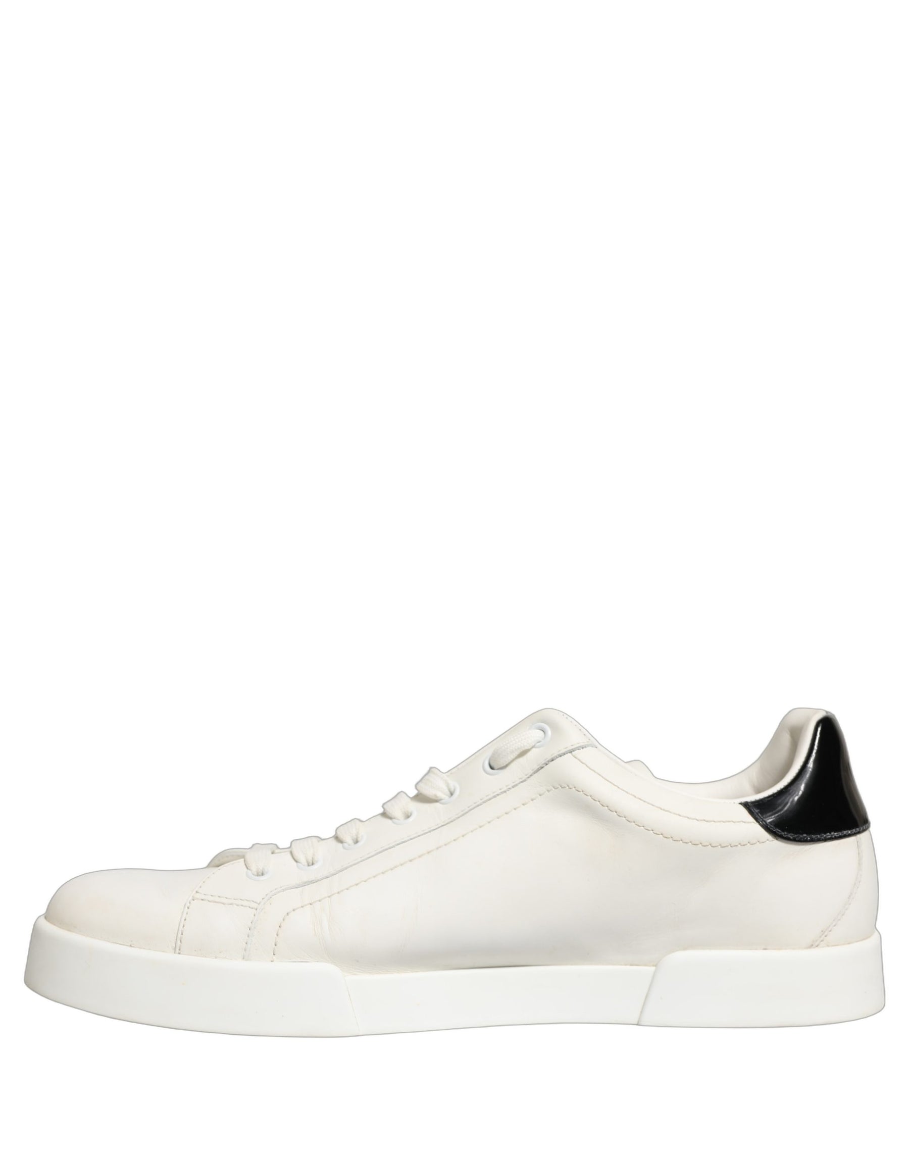 Dolce & Gabbana White Black Leather Lace Up Sneakers Shoes | Regal Royce