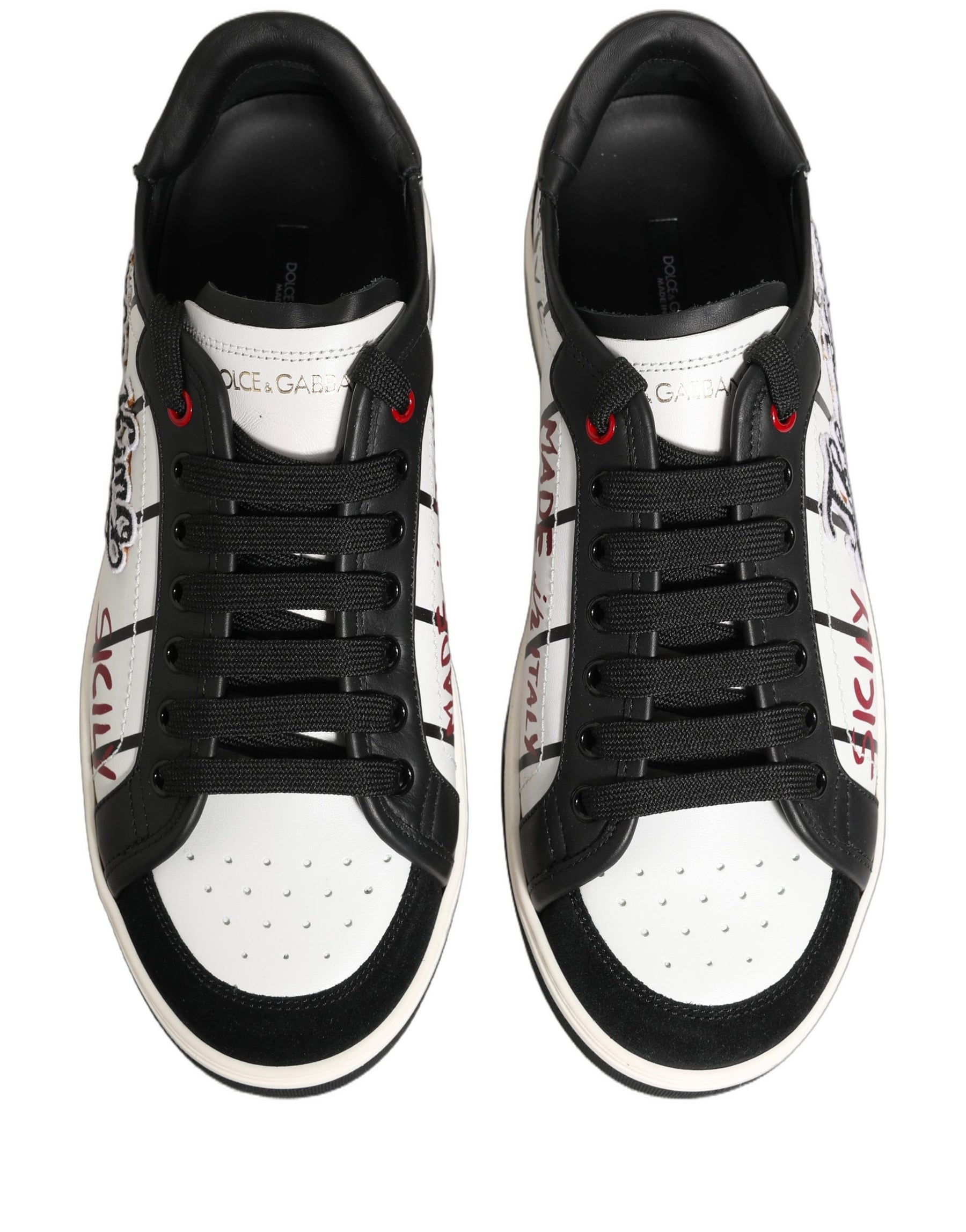 Dolce & Gabbana White Black DG Logo King Patch Low-Top Sneaker Shoes | Regal Royce