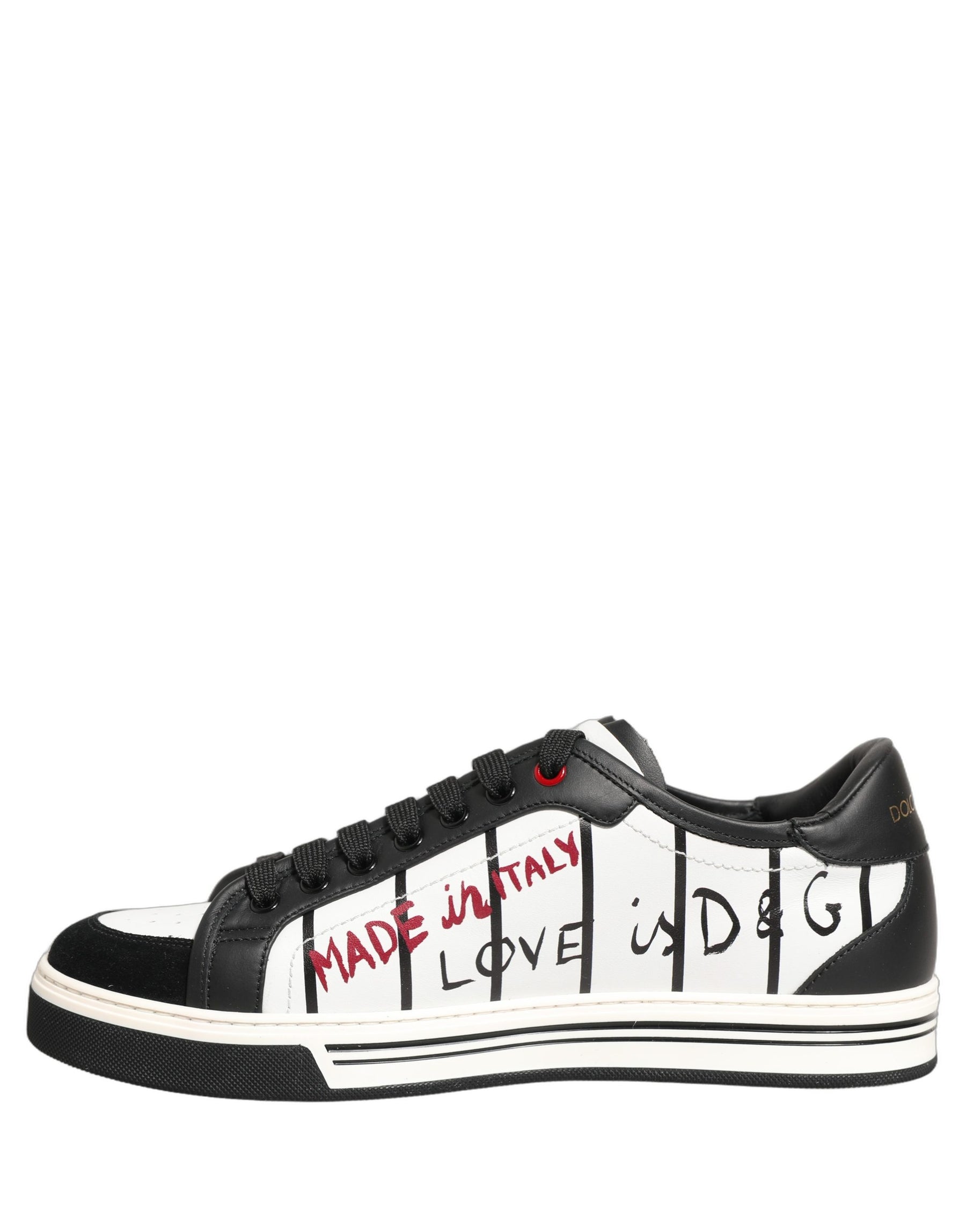 Dolce & Gabbana White Black DG Logo King Patch Low-Top Sneaker Shoes | Regal Royce
