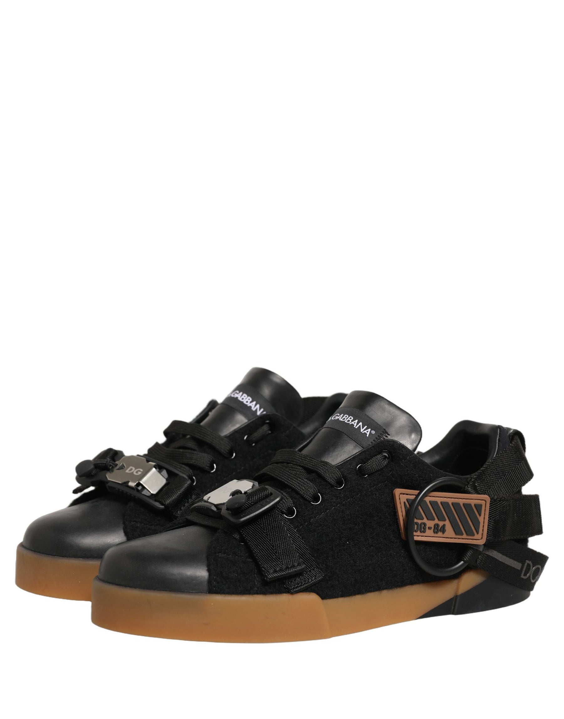 Dolce & Gabbana Black Leather Low Trainers Men Sneakers Shoes | Regal Royce