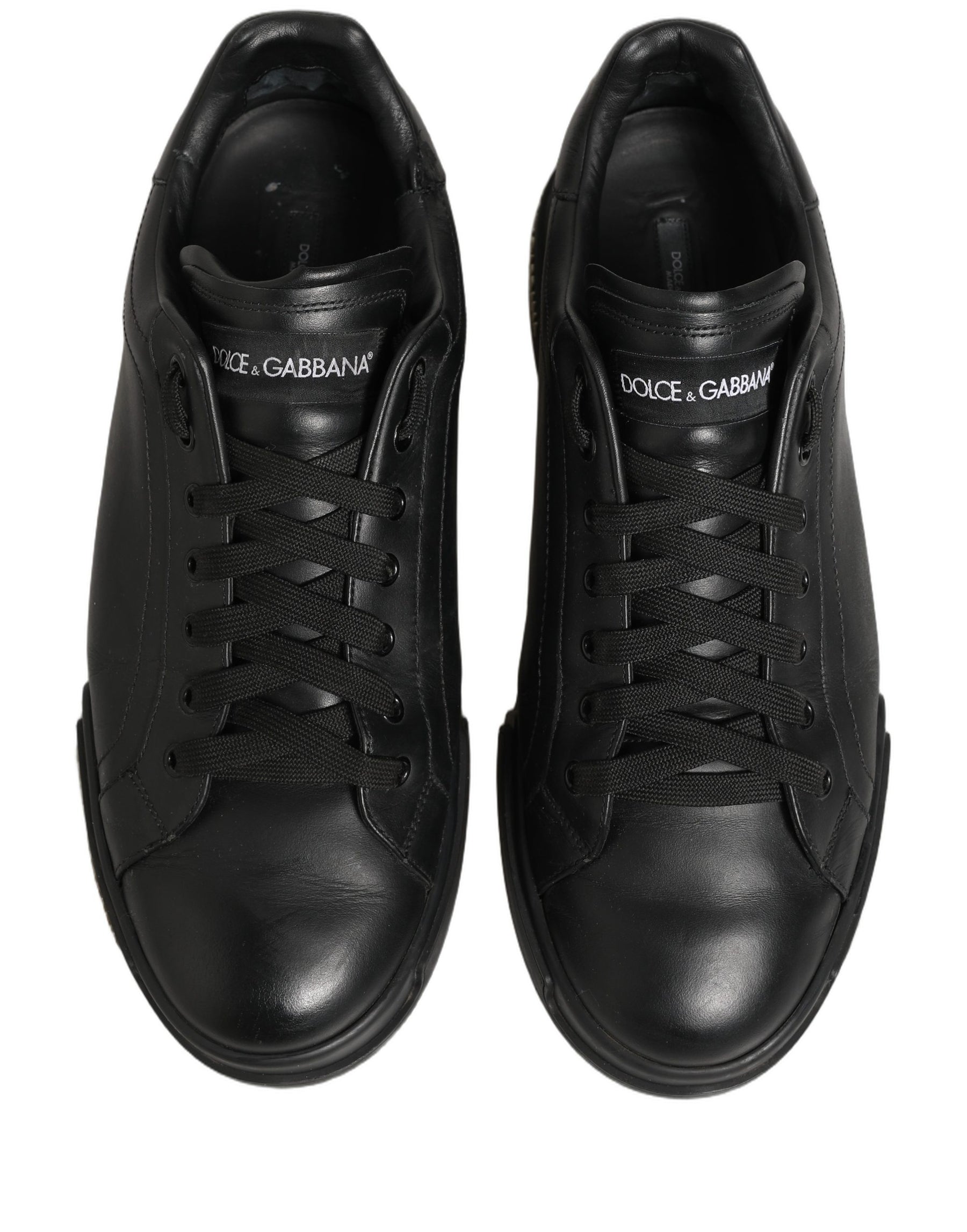 Dolce & Gabbana Black Leather Logo Low Top Men Sneakers Shoes | Regal Royce