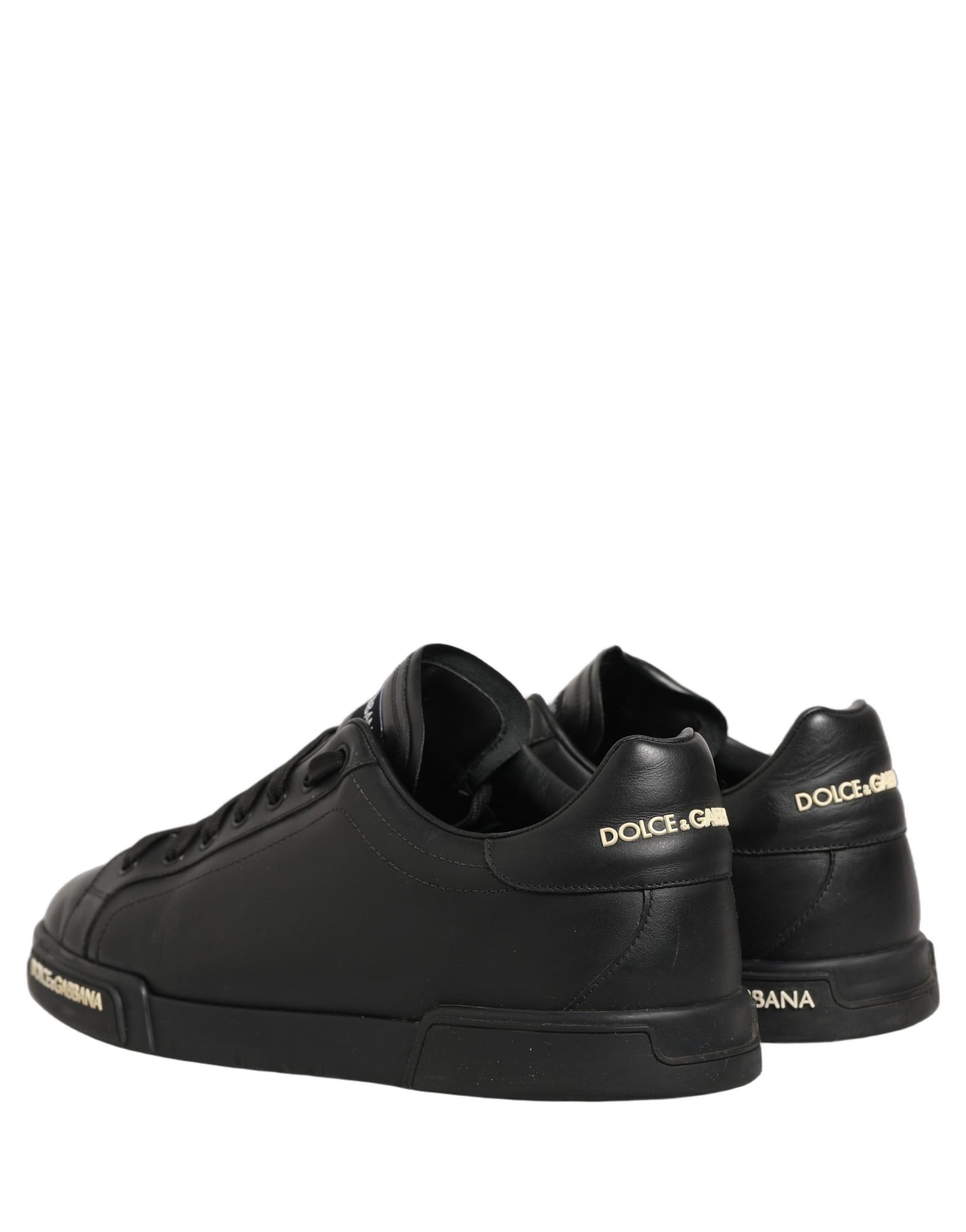 Dolce & Gabbana Black Leather Logo Low Top Men Sneakers Shoes | Regal Royce