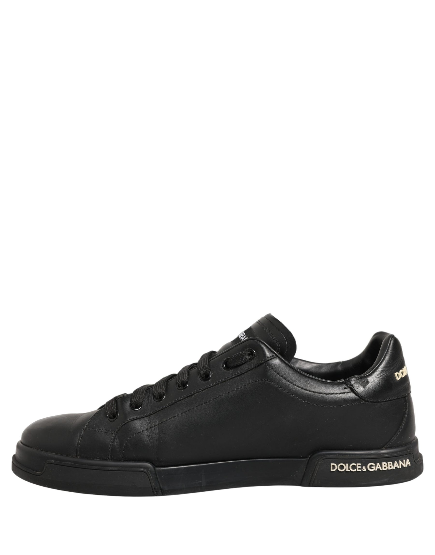 Dolce & Gabbana Black Leather Logo Low Top Men Sneakers Shoes | Regal Royce