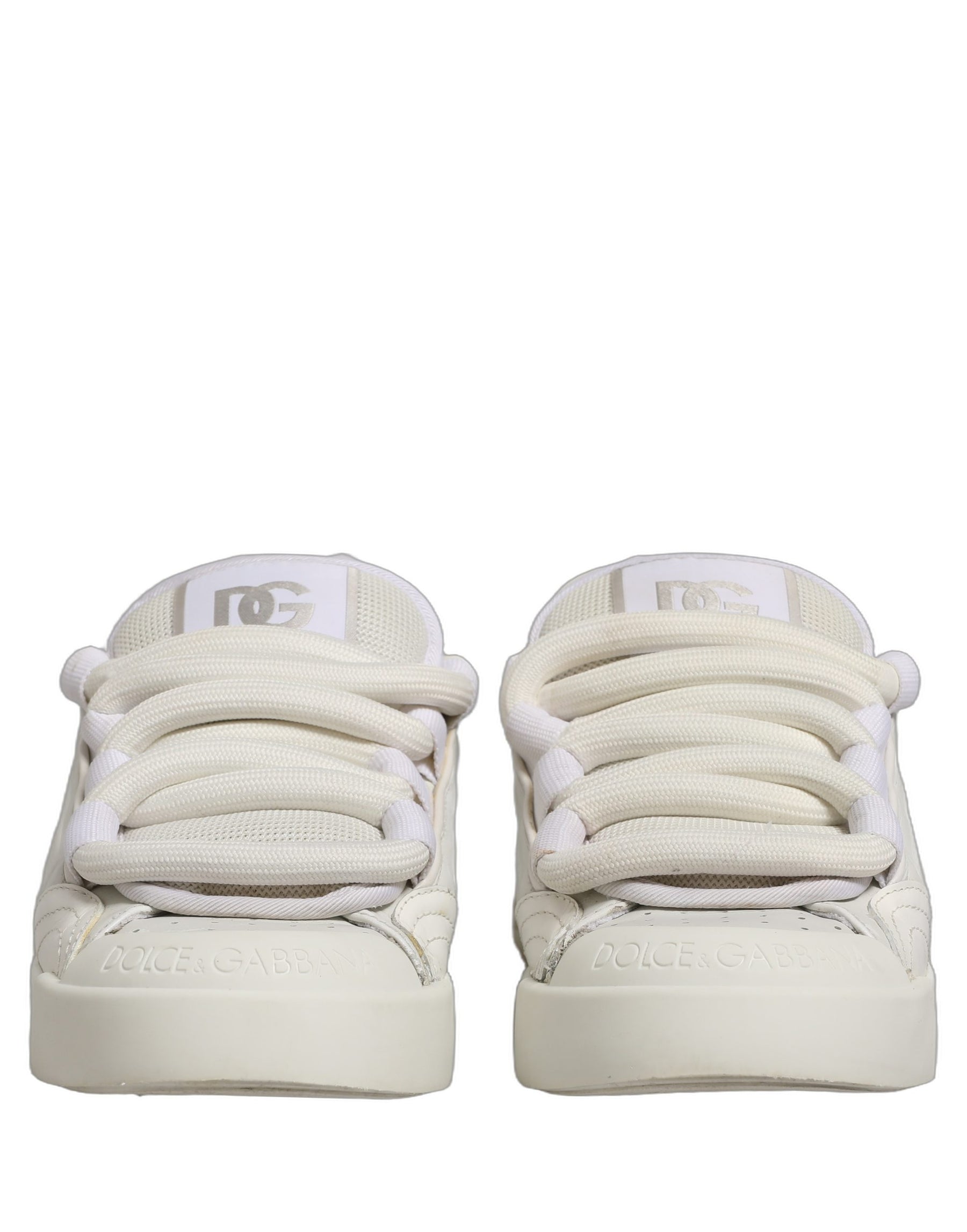 Dolce & Gabbana White Leather Portofino Space Sneakers Shoes | Regal Royce
