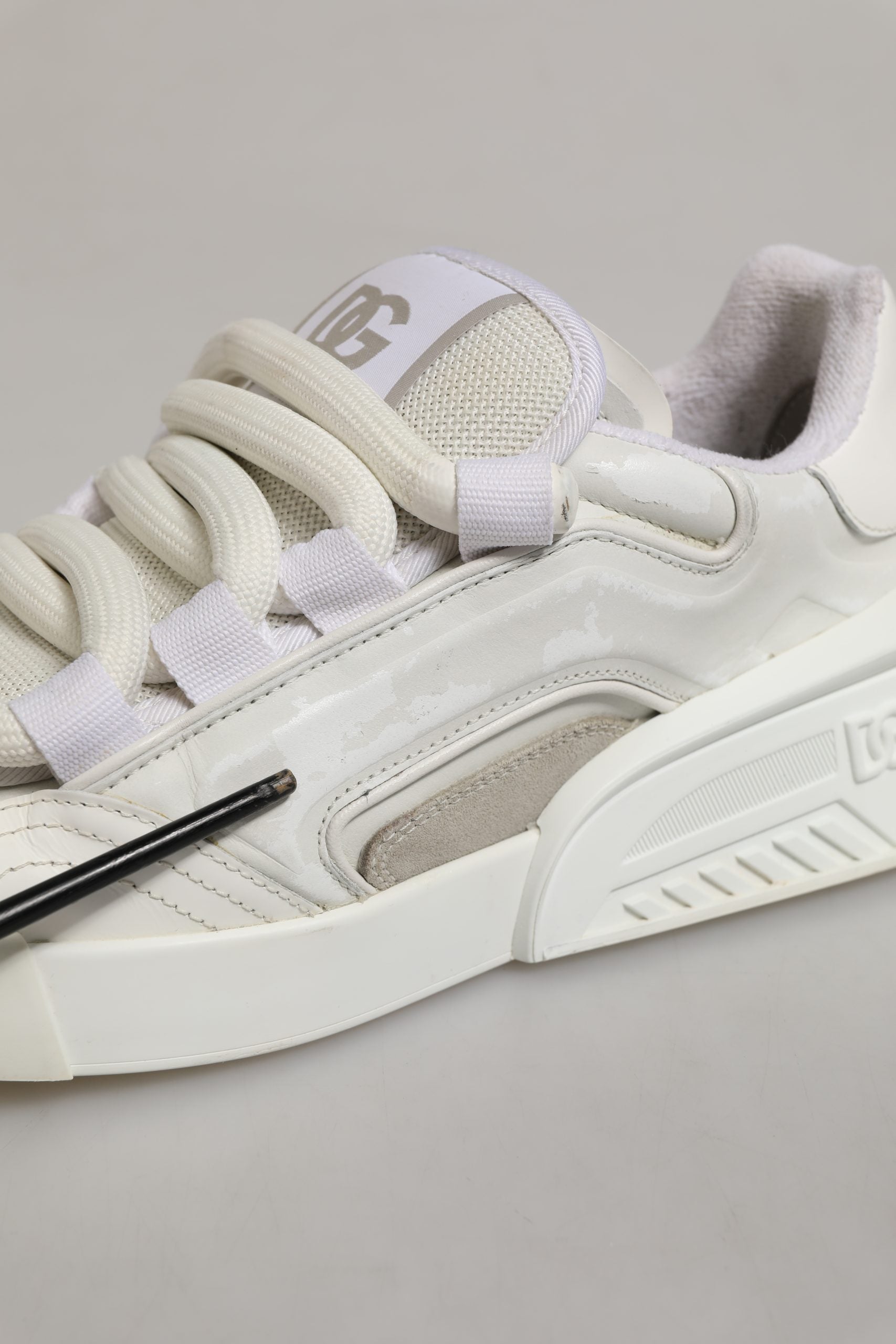 Dolce & Gabbana White Leather Portofino Space Sneakers Shoes | Regal Royce