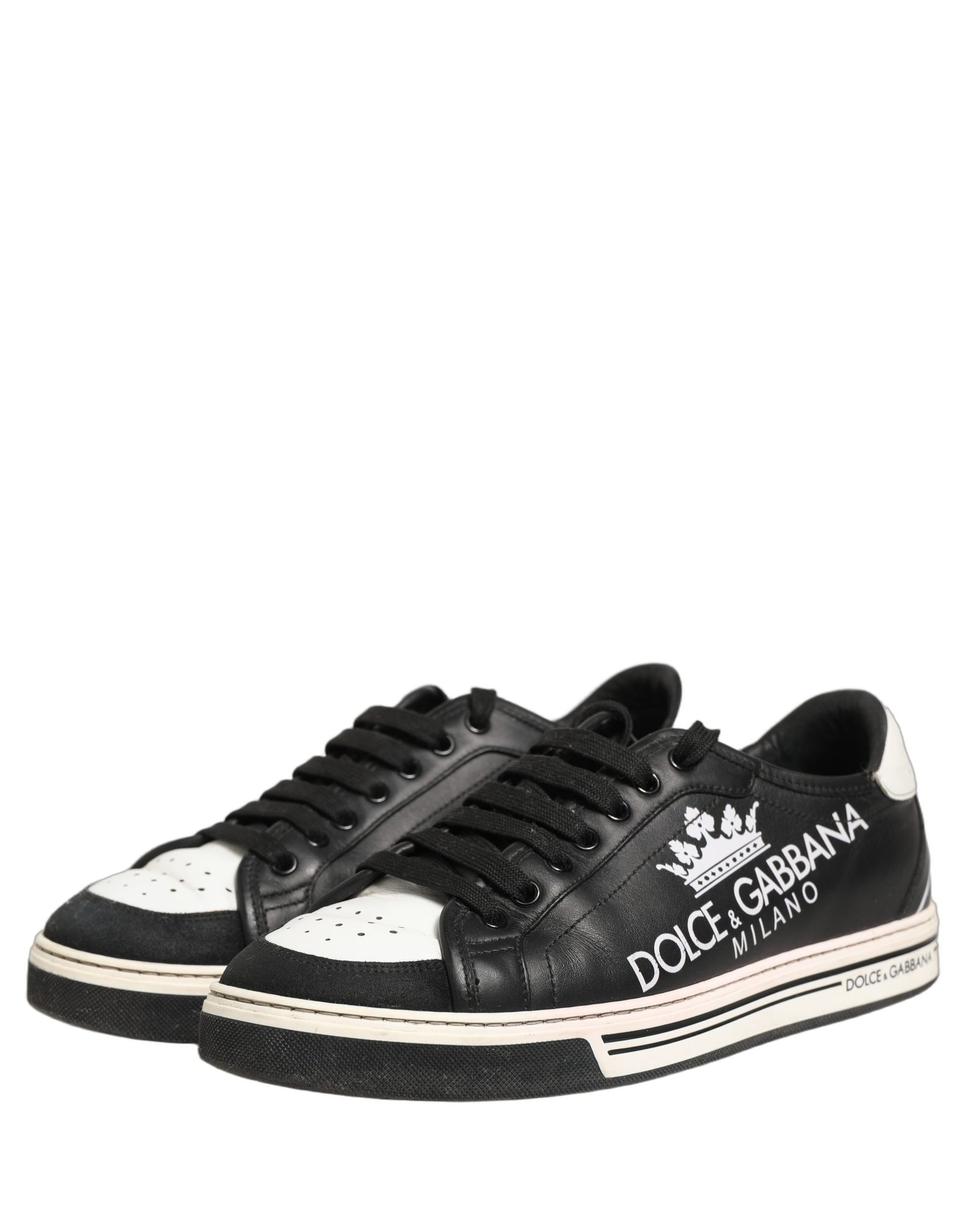 Dolce & Gabbana Black Leather Crown Milano Men Sneakers Shoes | Regal Royce