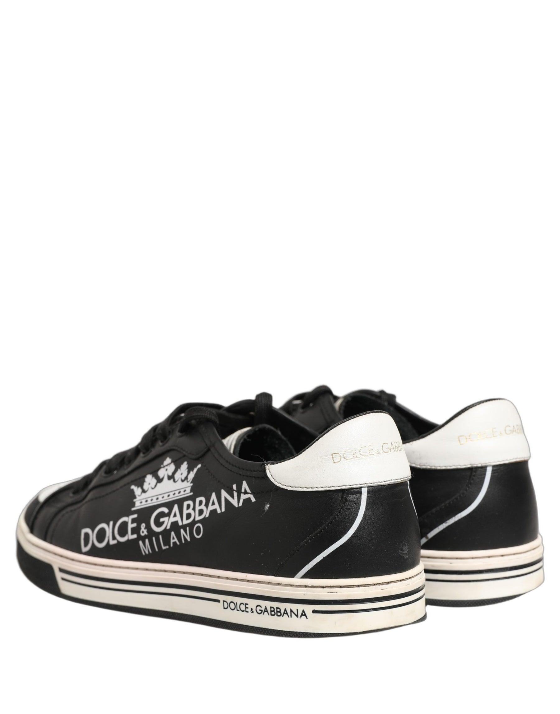 Dolce & Gabbana Black Leather Crown Milano Men Sneakers Shoes | Regal Royce