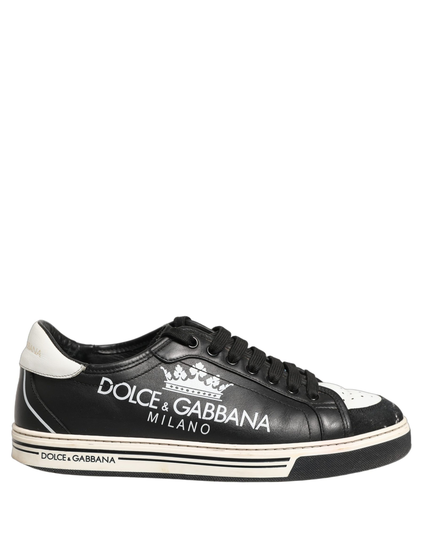 Dolce & Gabbana Black Leather Crown Milano Men Sneakers Shoes | Regal Royce