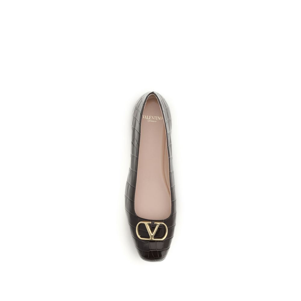 Valentino Garavani Brown Calf Leather Bos Taurus Ballet Flats | Regal Royce