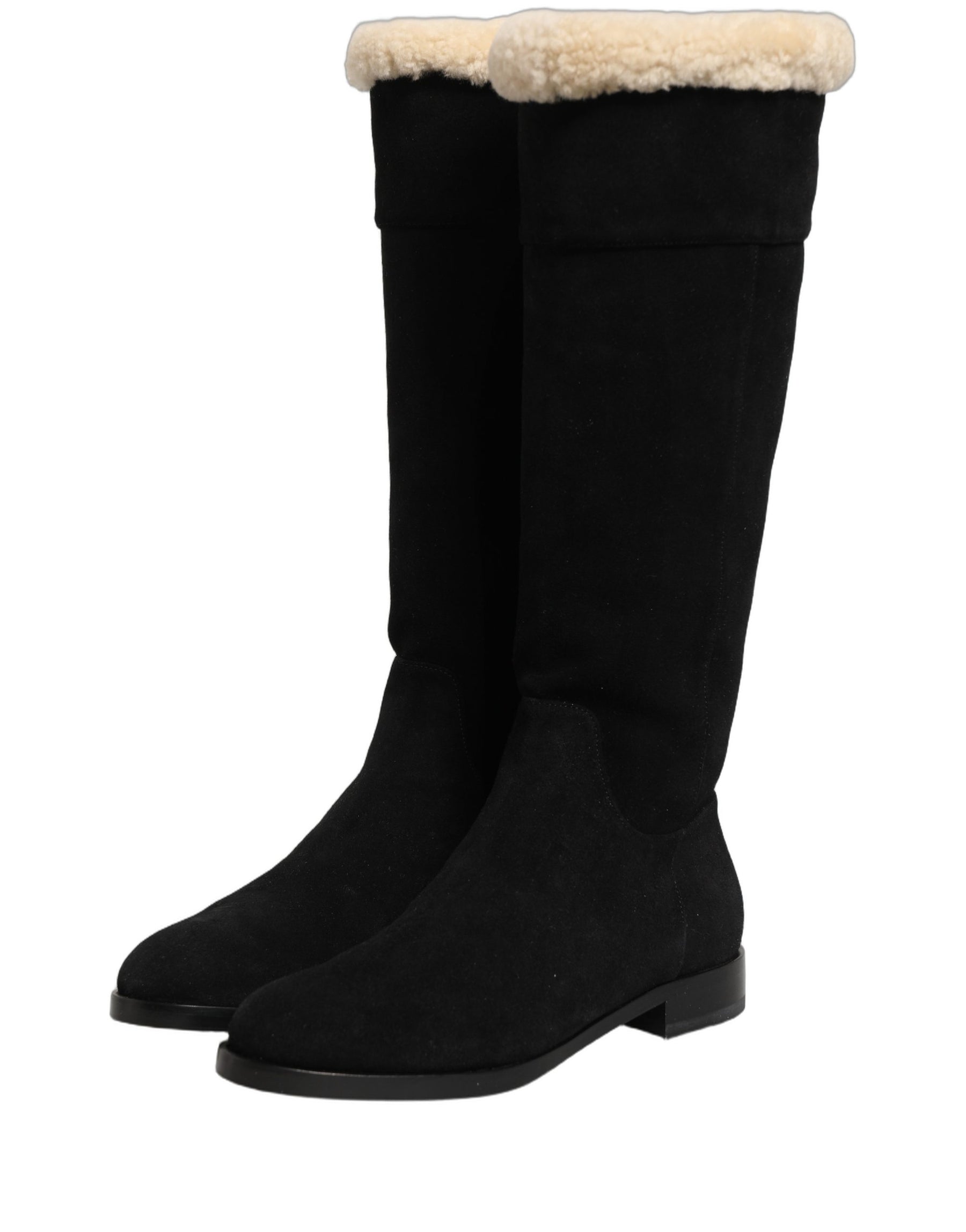 Dolce & Gabbana Black Suede Leather Knee High Boots Shoes | Regal Royce