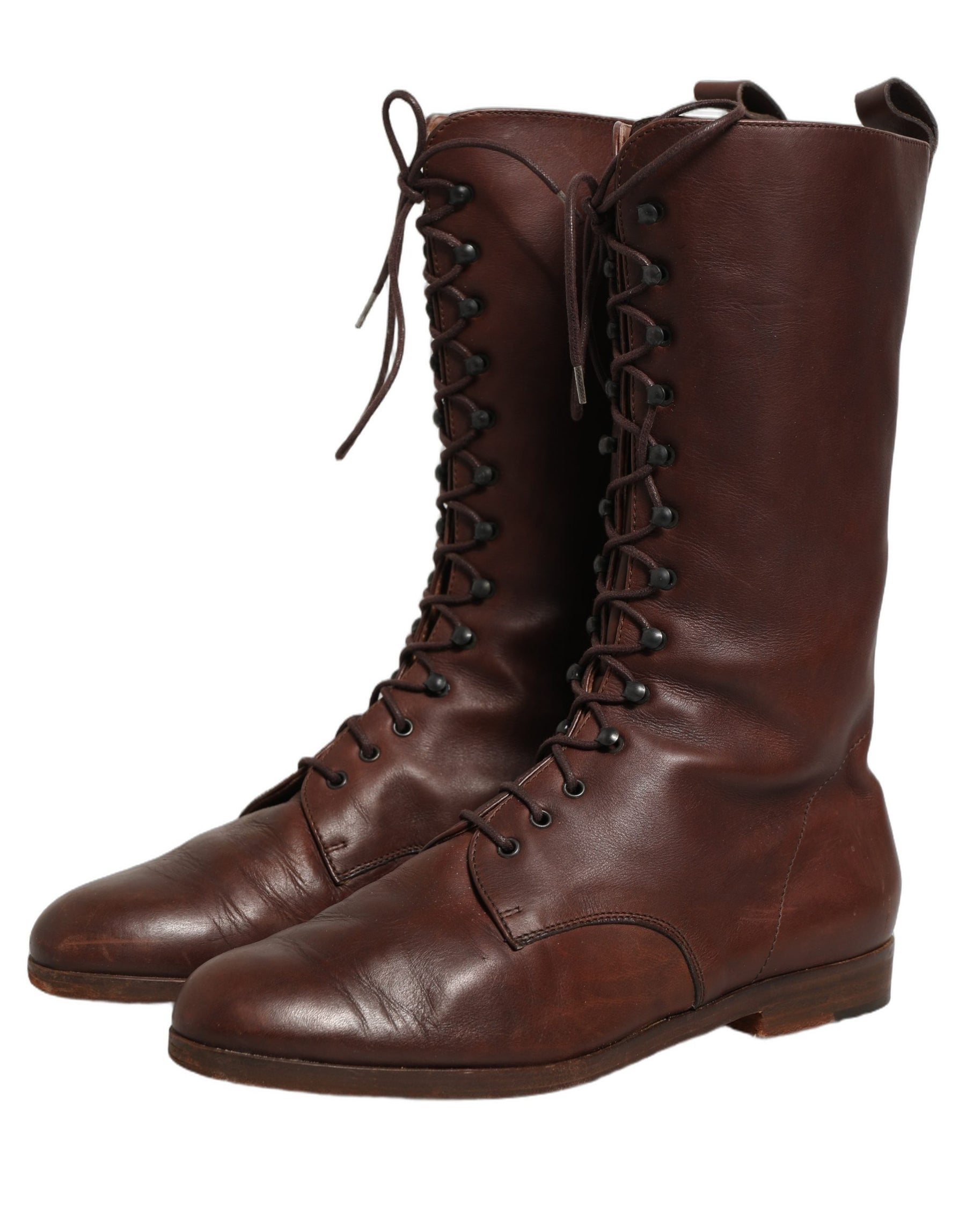 Dolce & Gabbana Brown Leather Lace Up Mid Calf Boots Shoes | Regal Royce