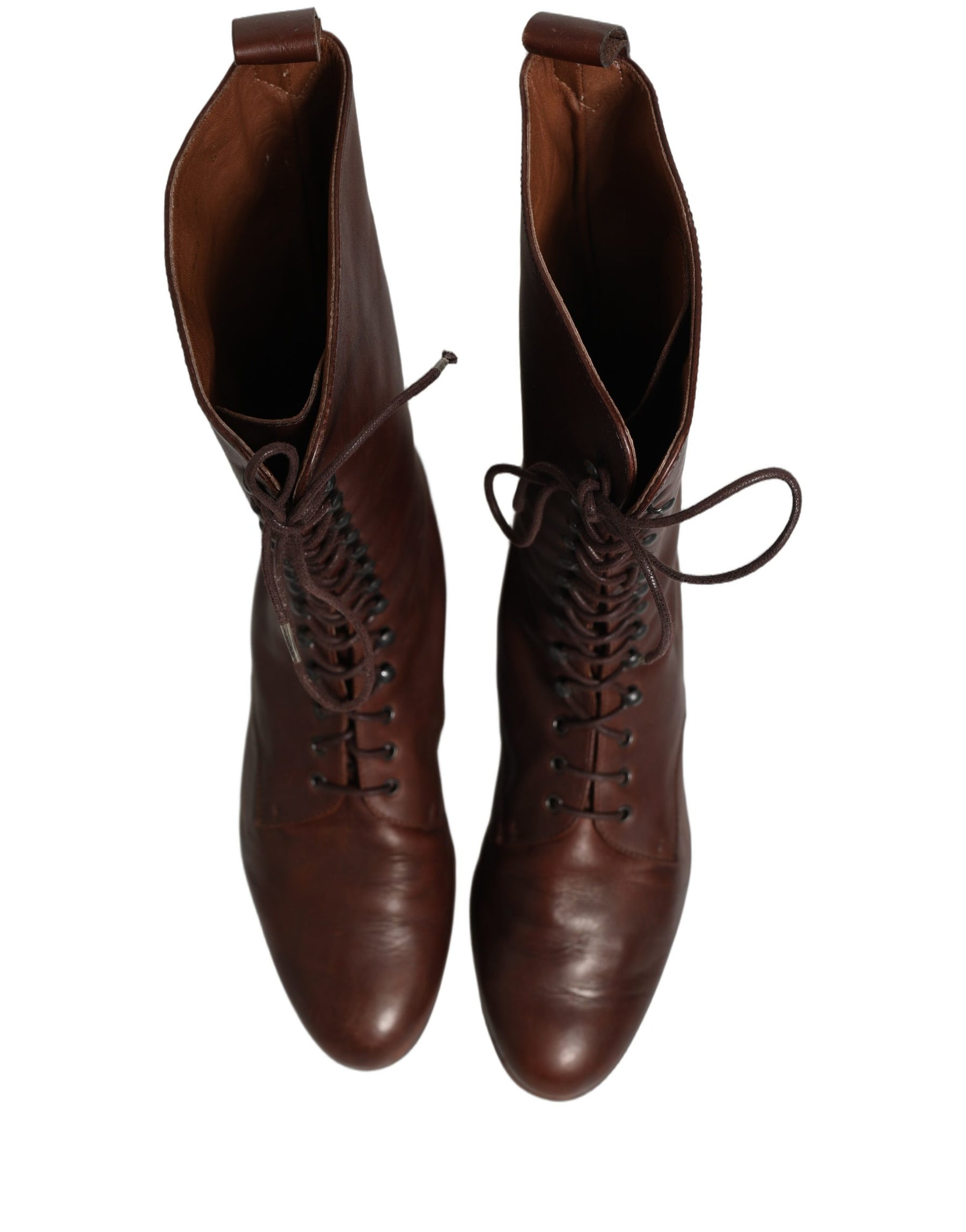 Dolce & Gabbana Brown Leather Lace Up Mid Calf Boots Shoes | Regal Royce
