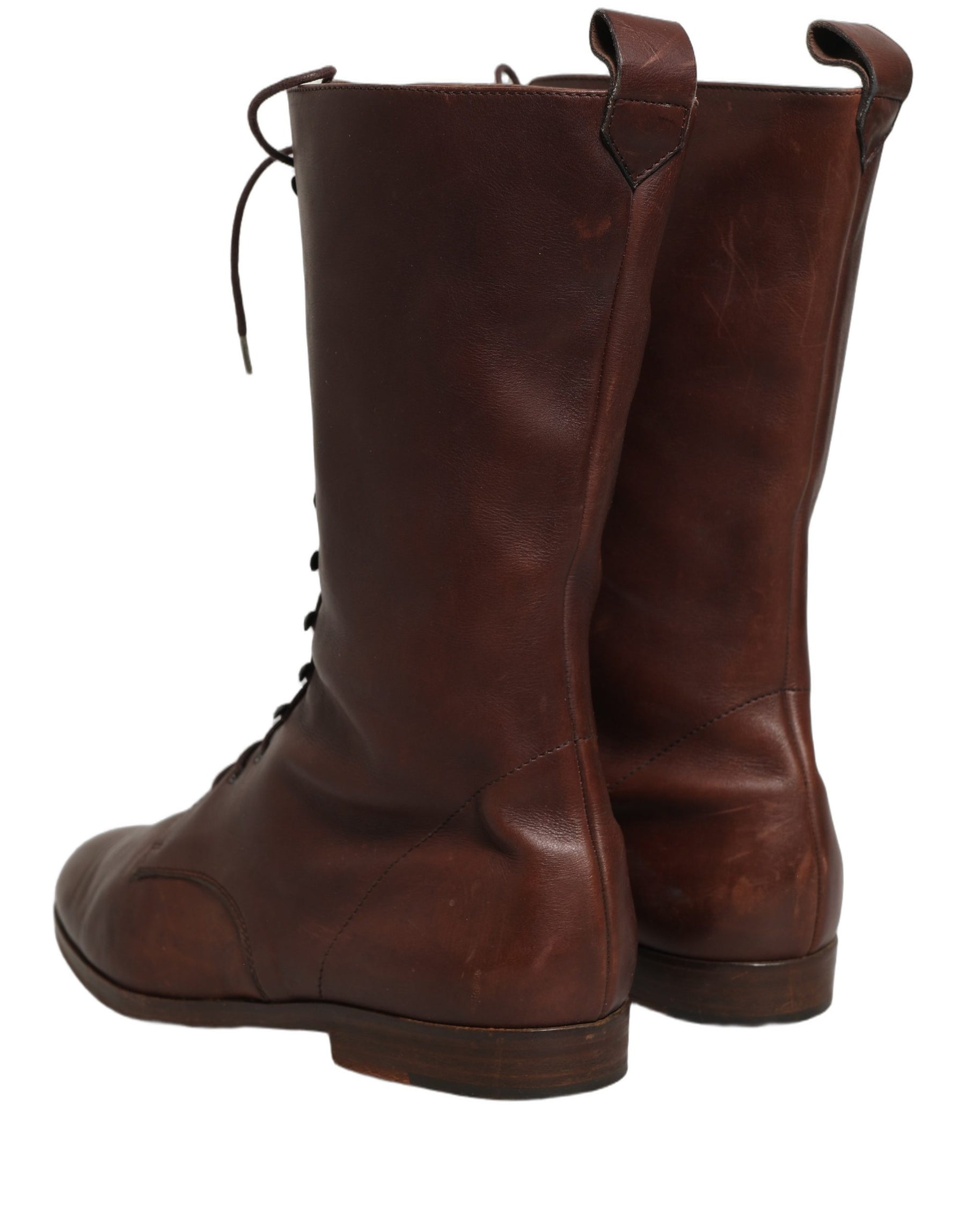 Dolce & Gabbana Brown Leather Lace Up Mid Calf Boots Shoes | Regal Royce