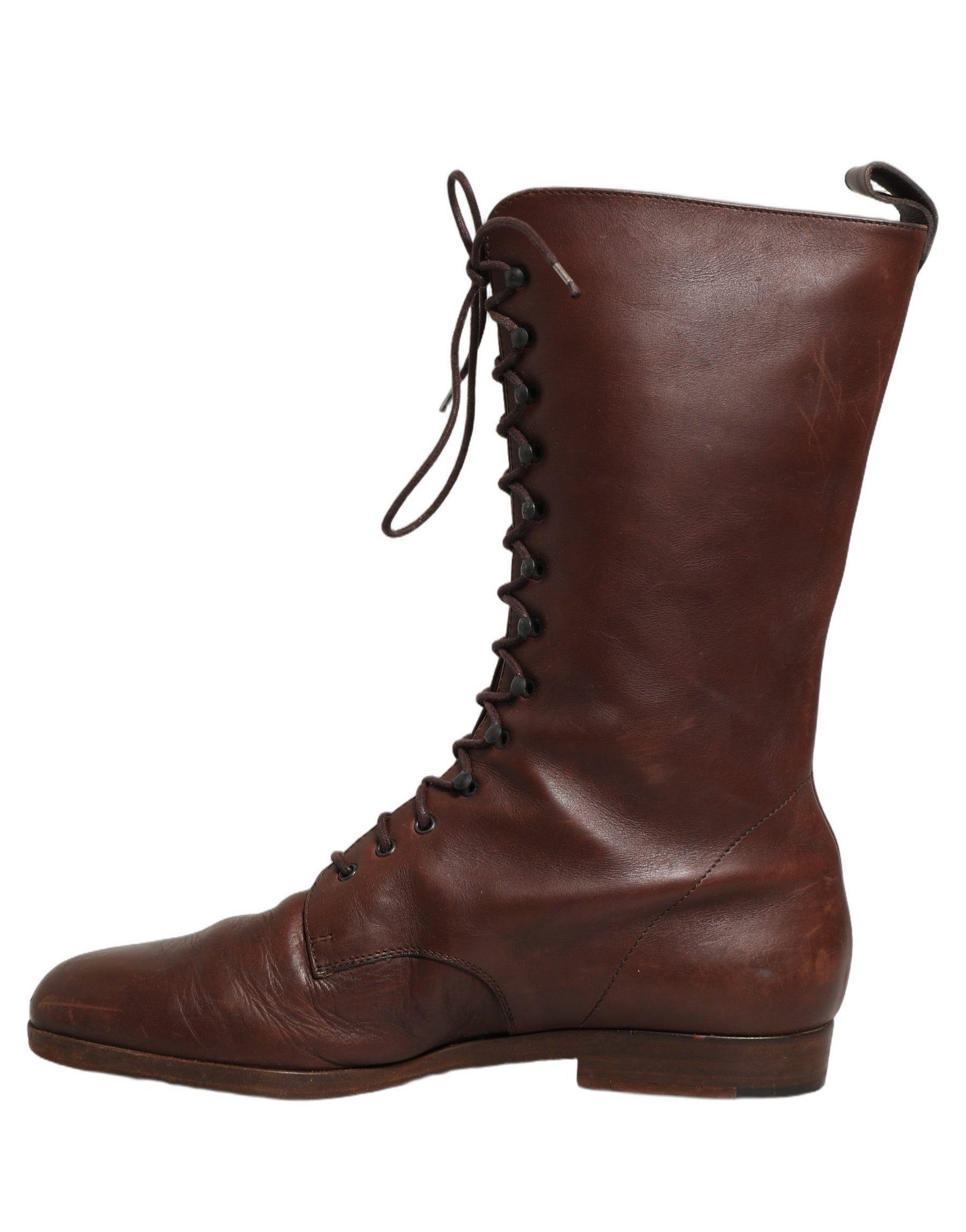 Dolce & Gabbana Brown Leather Lace Up Mid Calf Boots Shoes | Regal Royce