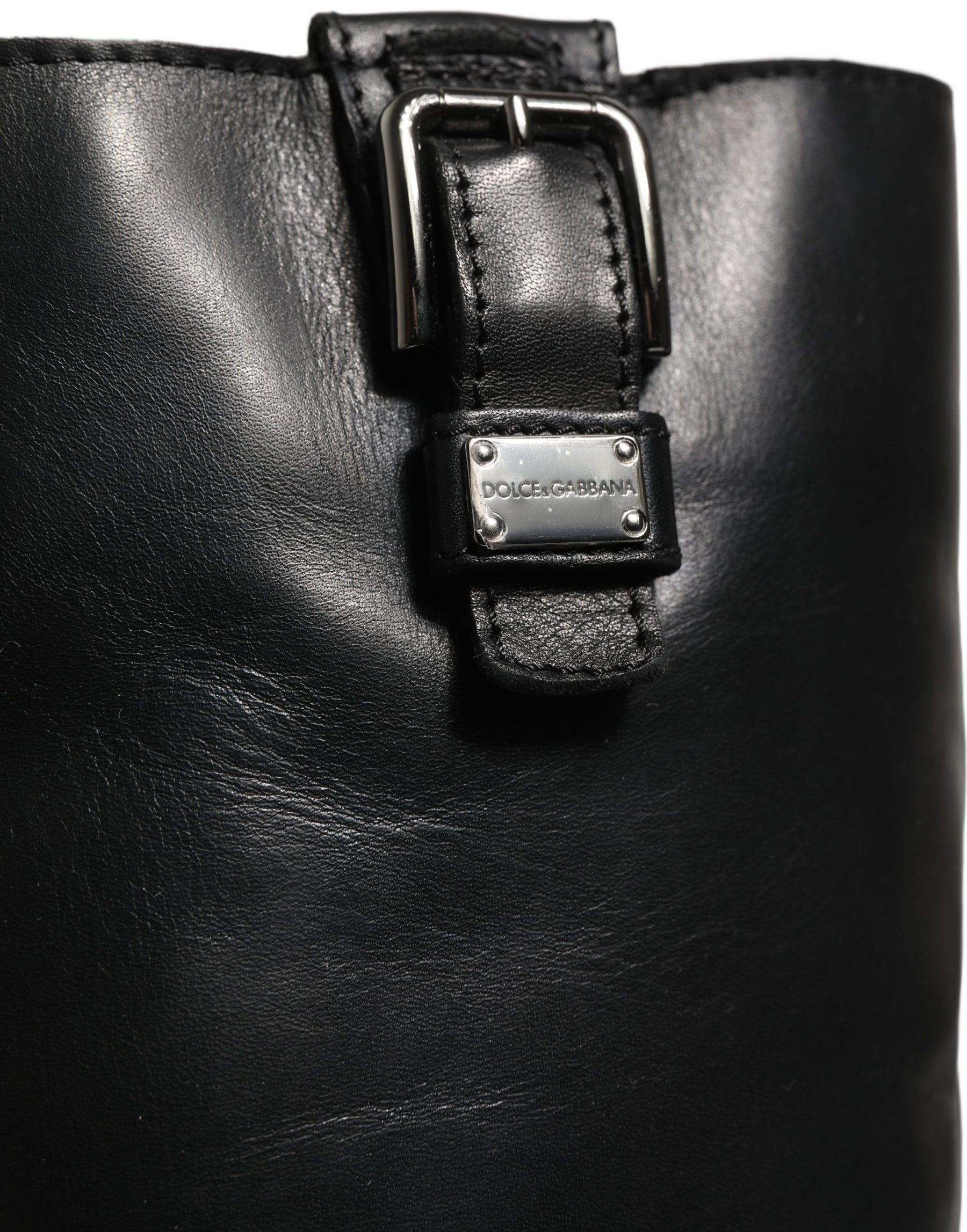Dolce & Gabbana Black Leather Buckle Detail Mid Calf Boots Shoes | Regal Royce