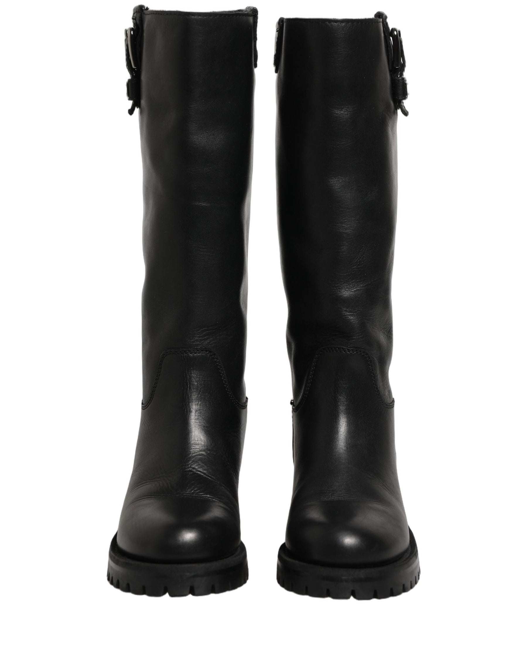 Dolce & Gabbana Black Leather Buckle Detail Mid Calf Boots Shoes | Regal Royce
