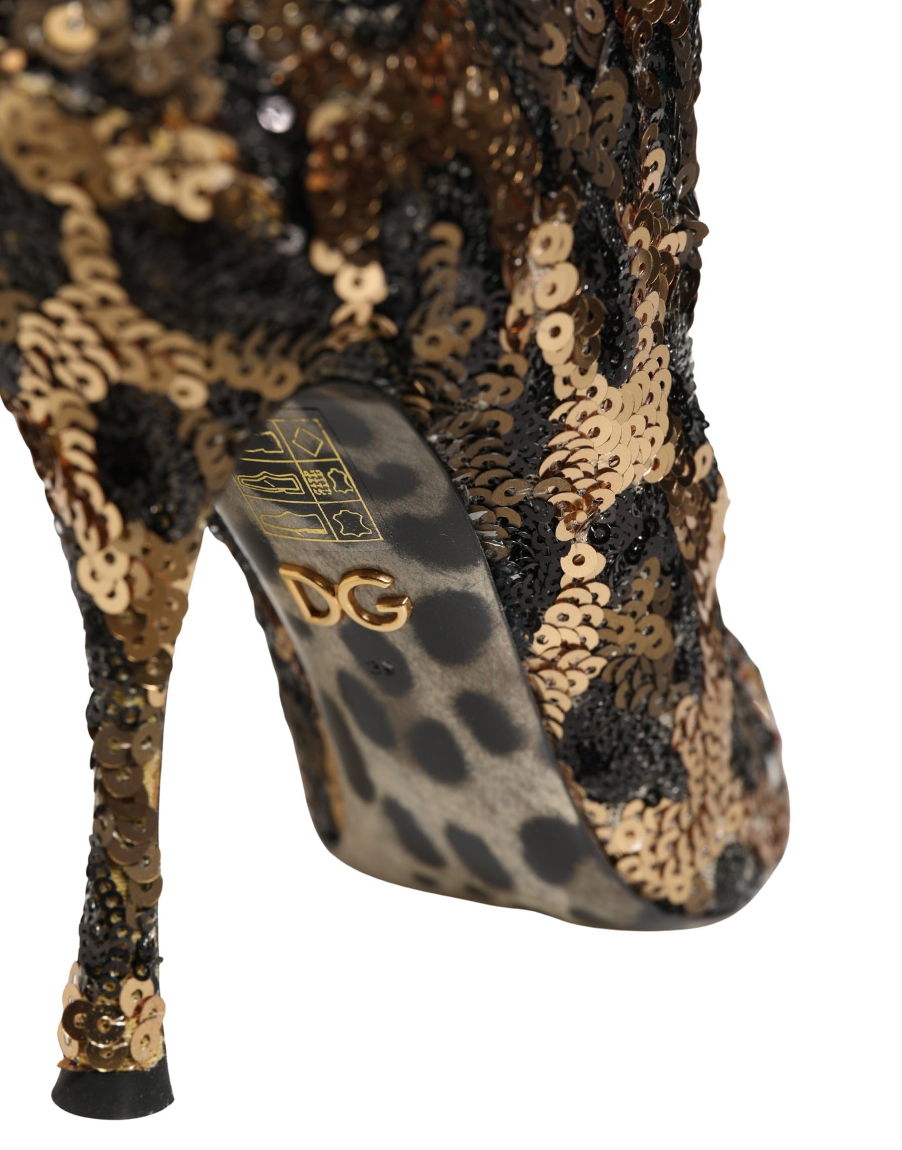 Dolce & Gabbana Gold Leopard Sequin Sock Ankle Boots Shoes | Regal Royce