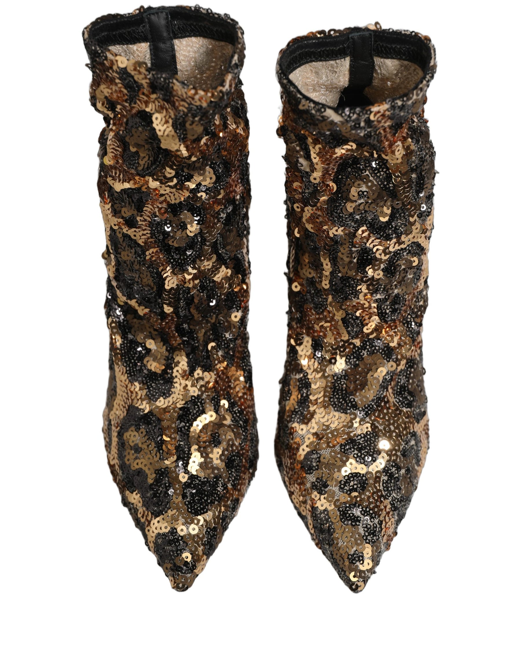 Dolce & Gabbana Gold Leopard Sequin Sock Ankle Boots Shoes | Regal Royce