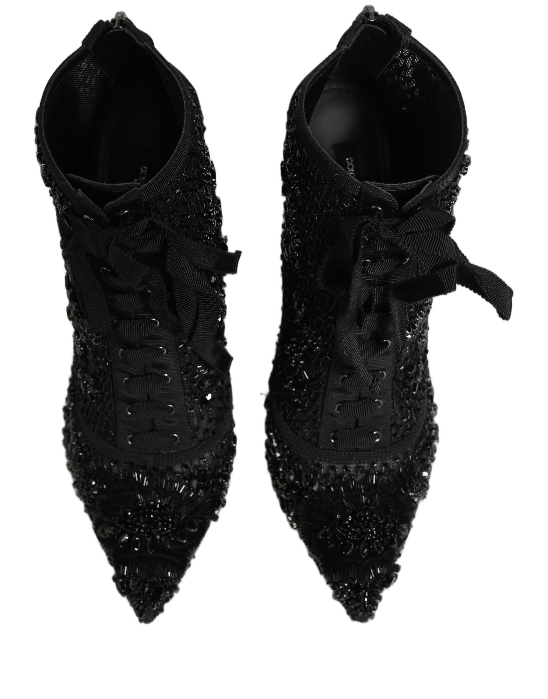 Dolce & Gabbana Black Embellished Mesh Ankle Boots Shoes | Regal Royce