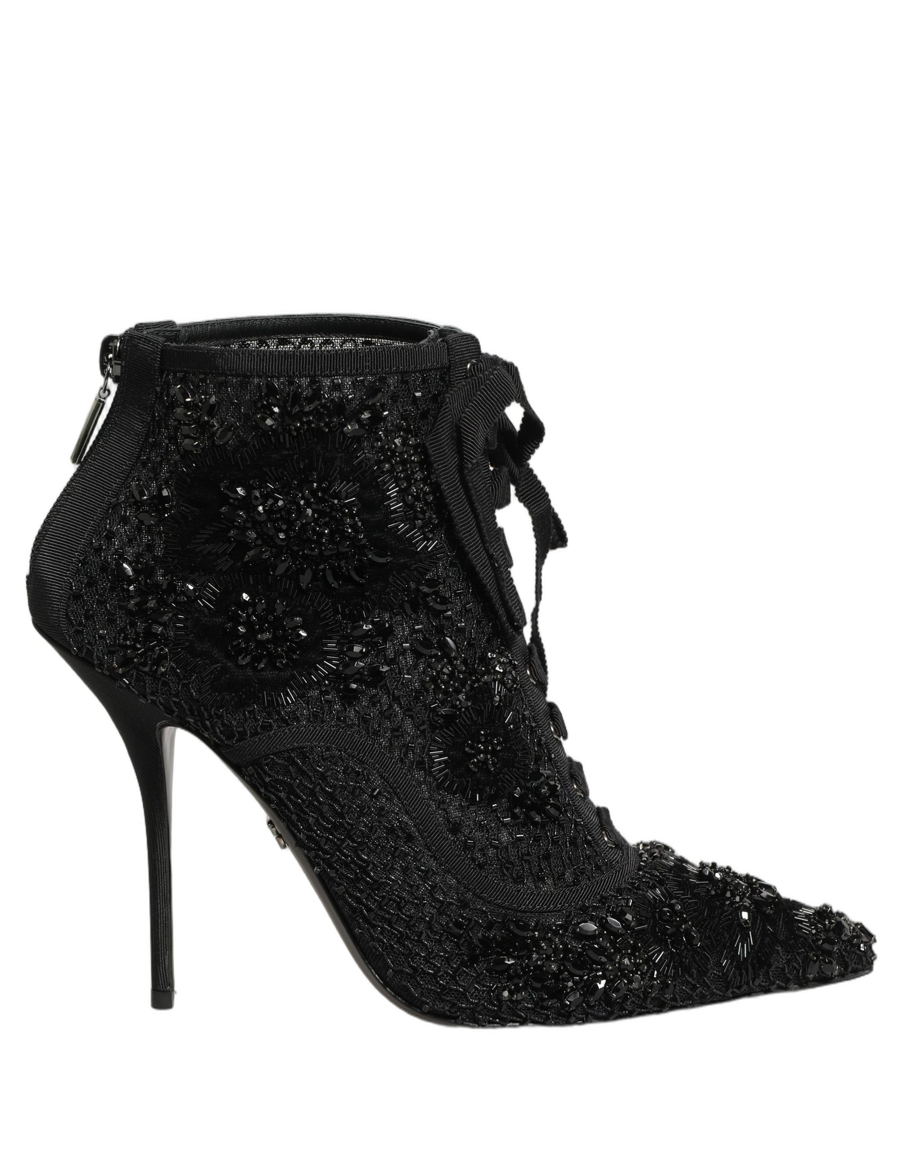 Dolce & Gabbana Black Embellished Mesh Ankle Boots Shoes | Regal Royce