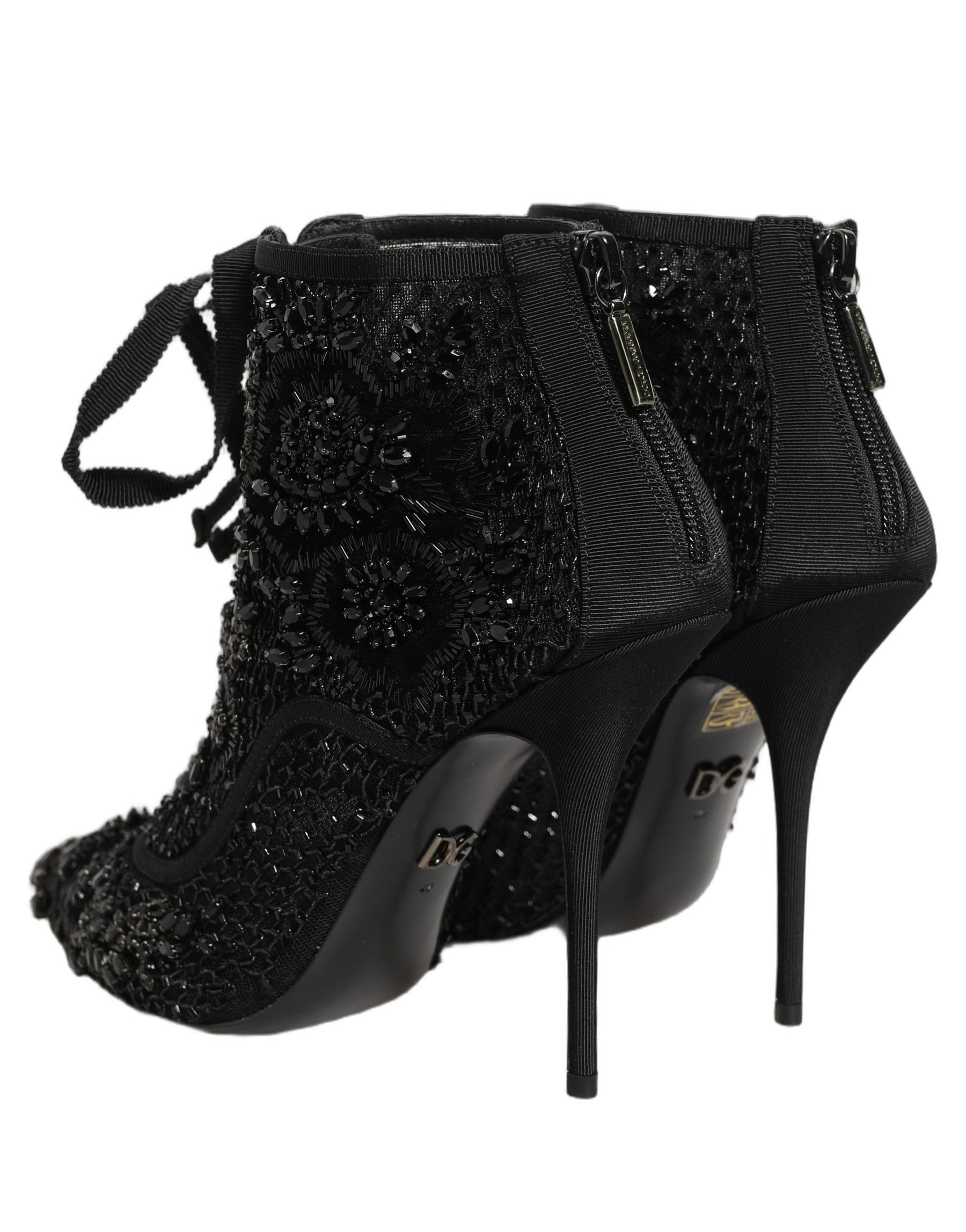 Dolce & Gabbana Black Embellished Mesh Ankle Boots Shoes | Regal Royce