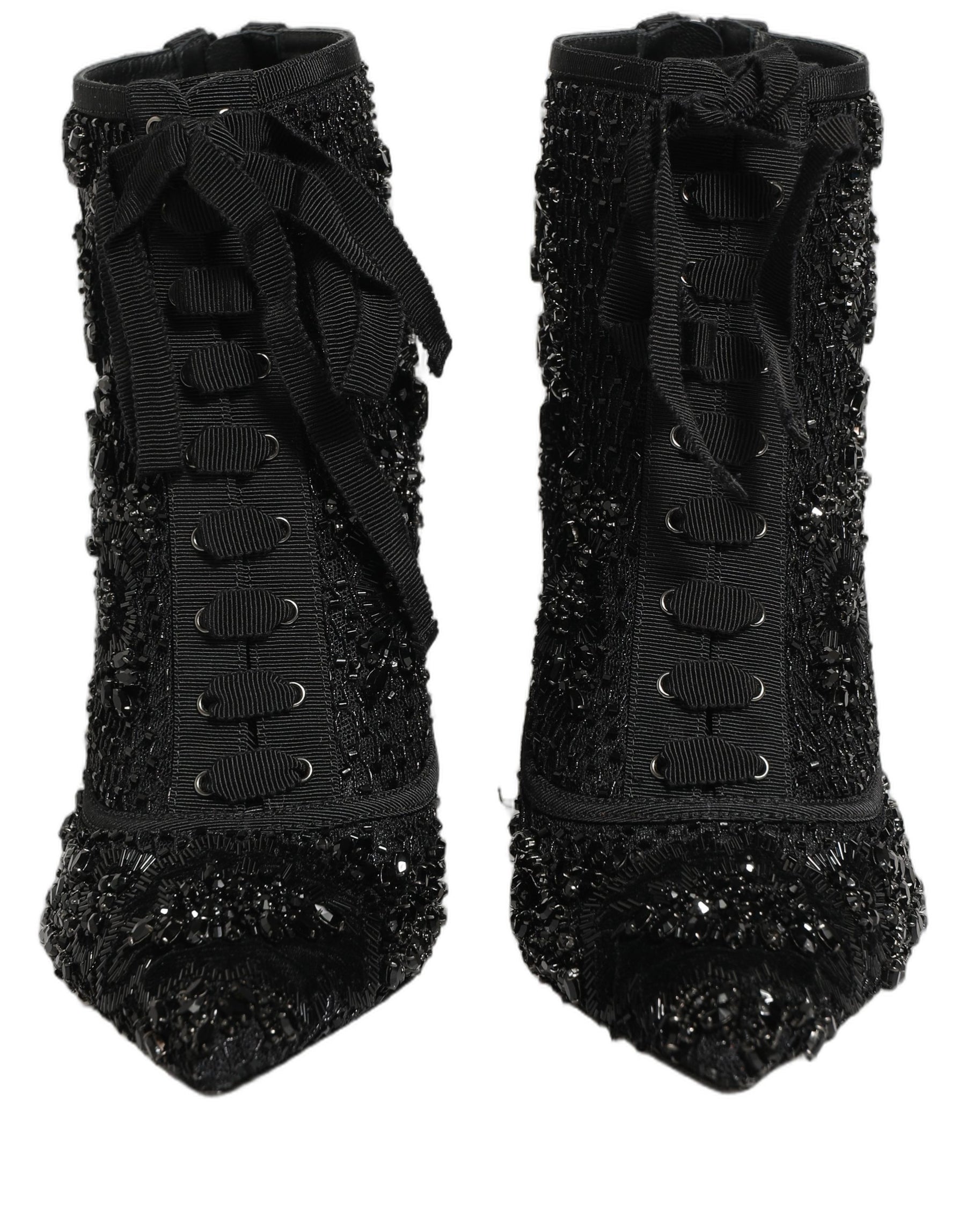 Dolce & Gabbana Black Embellished Mesh Ankle Boots Shoes | Regal Royce