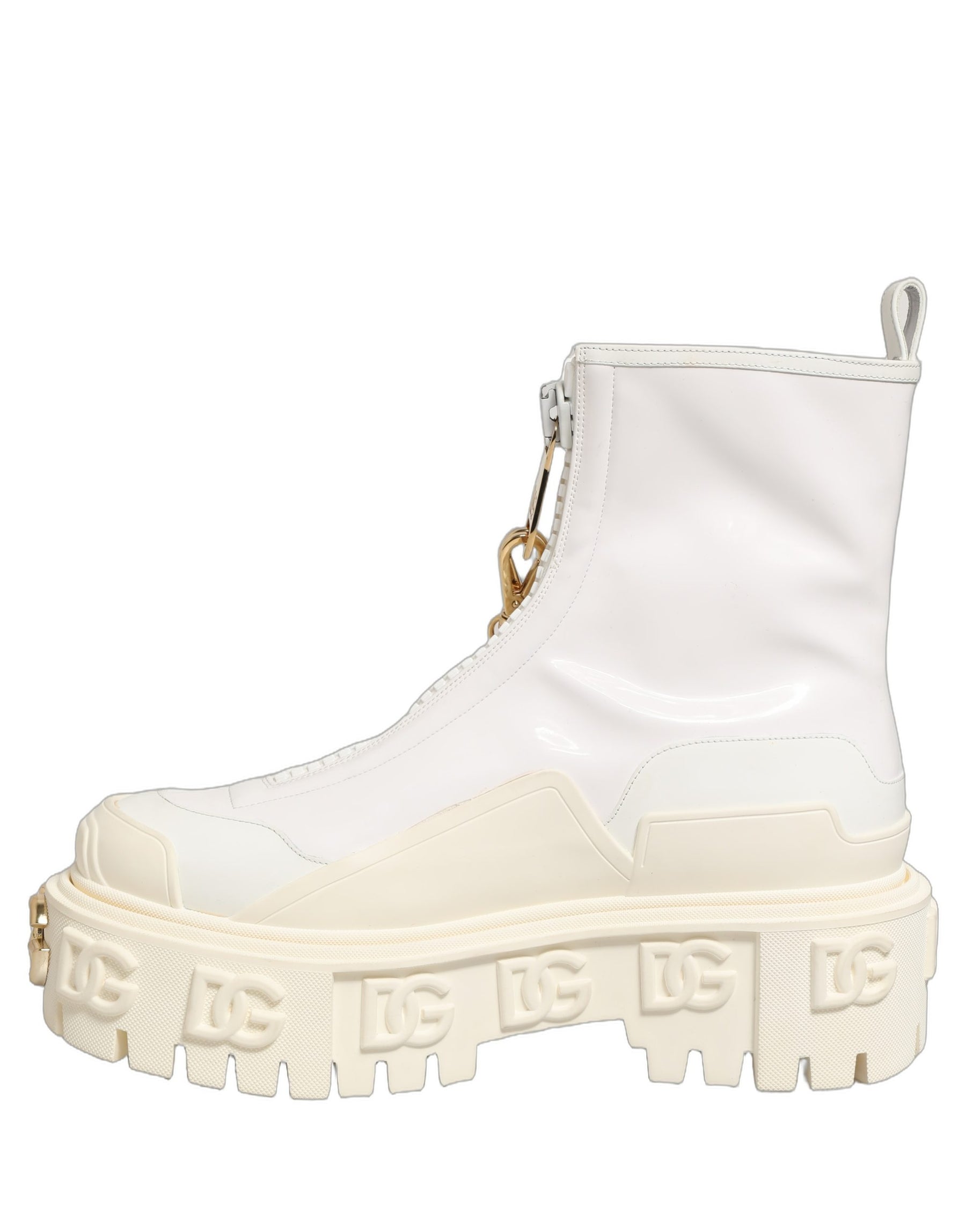 Dolce & Gabbana White Leather Rubber Logo Ankle Boots Shoes | Regal Royce