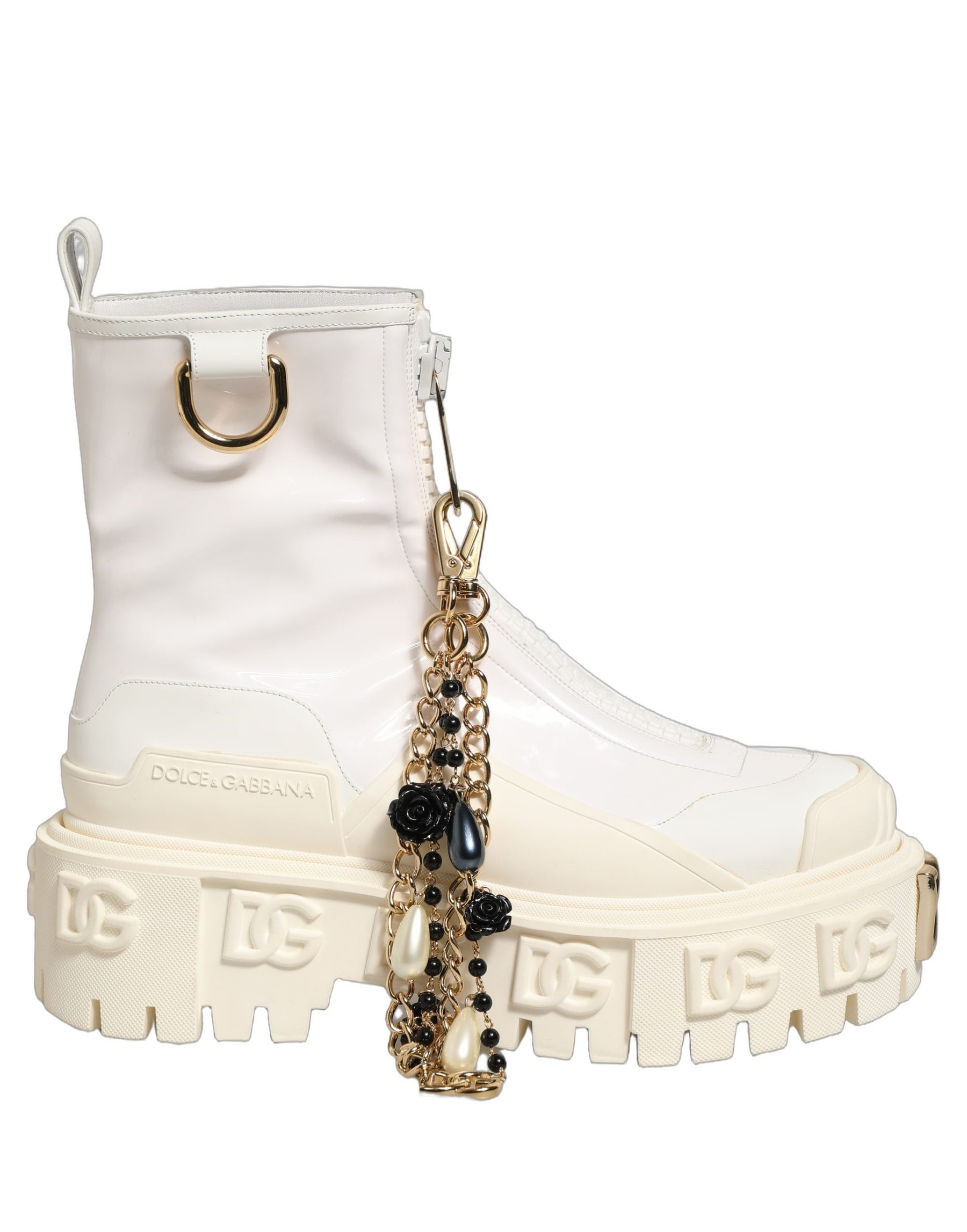 Dolce & Gabbana White Leather Rubber Logo Ankle Boots Shoes | Regal Royce
