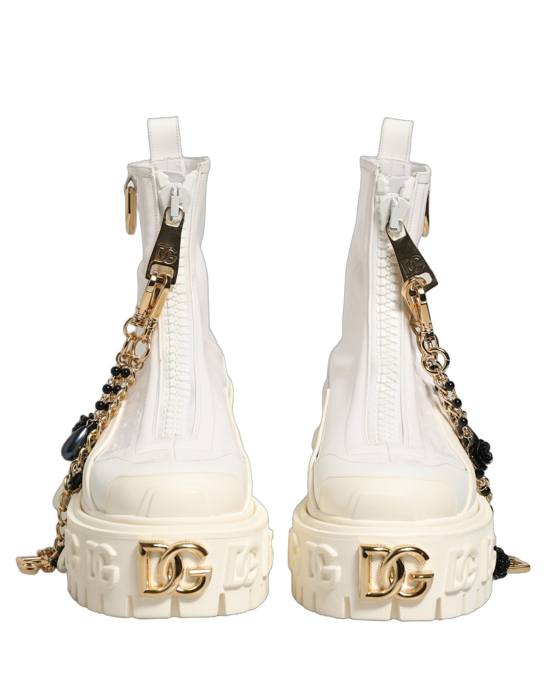 Dolce & Gabbana White Leather Rubber Logo Ankle Boots Shoes | Regal Royce