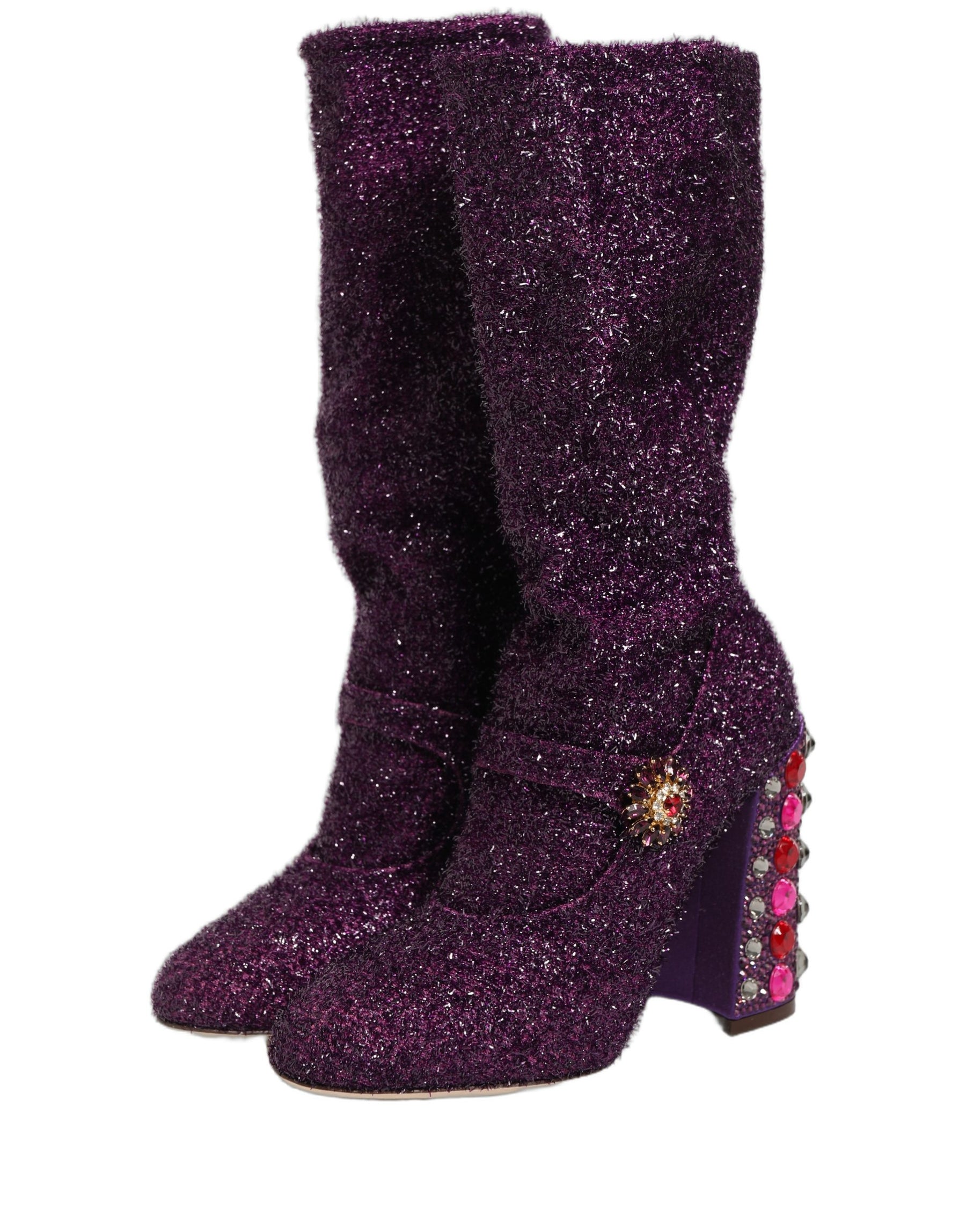 Dolce & Gabbana Purple Crystal Lurex Fantasy Boots Shoes | Regal Royce