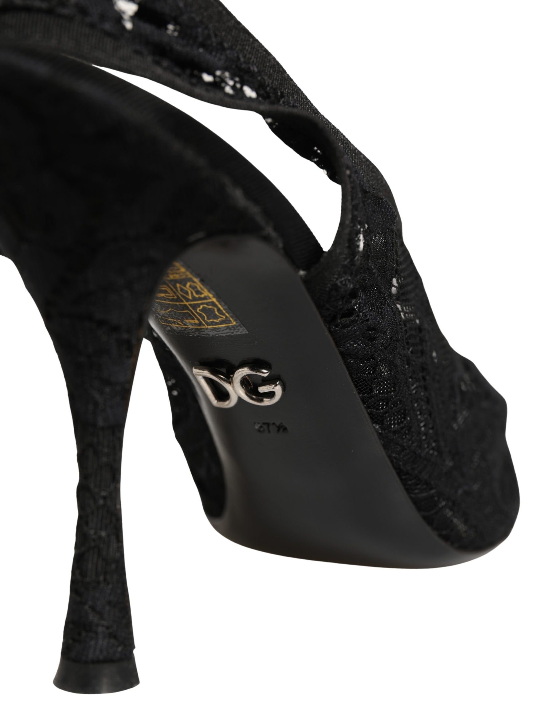 Dolce & Gabbana Black Lace Pointed Toe Slingback Pumps Shoes | Regal Royce