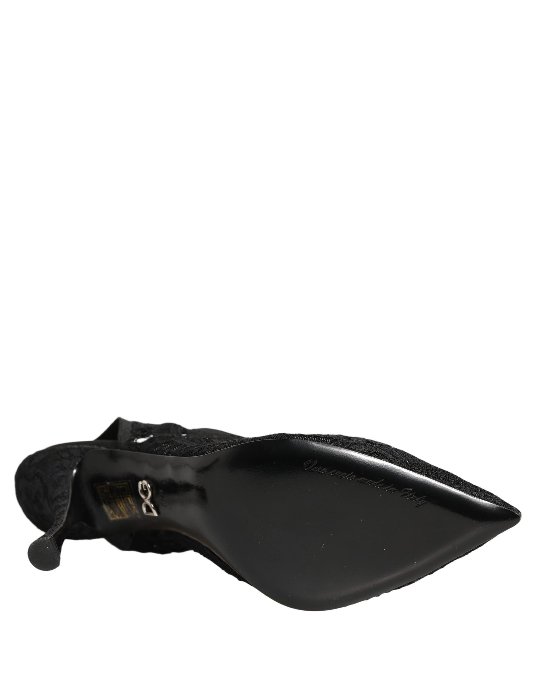 Dolce & Gabbana Black Lace Pointed Toe Slingback Pumps Shoes | Regal Royce