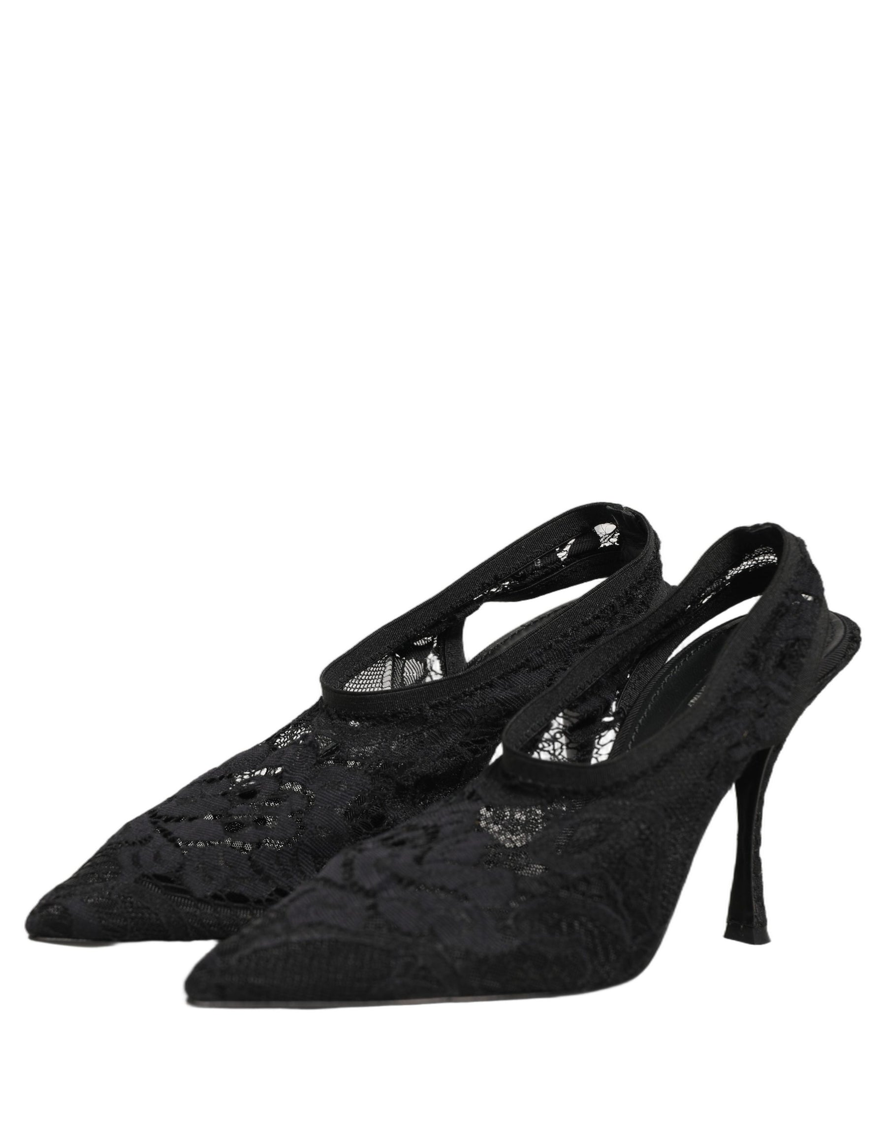 Dolce & Gabbana Black Lace Pointed Toe Slingback Pumps Shoes | Regal Royce